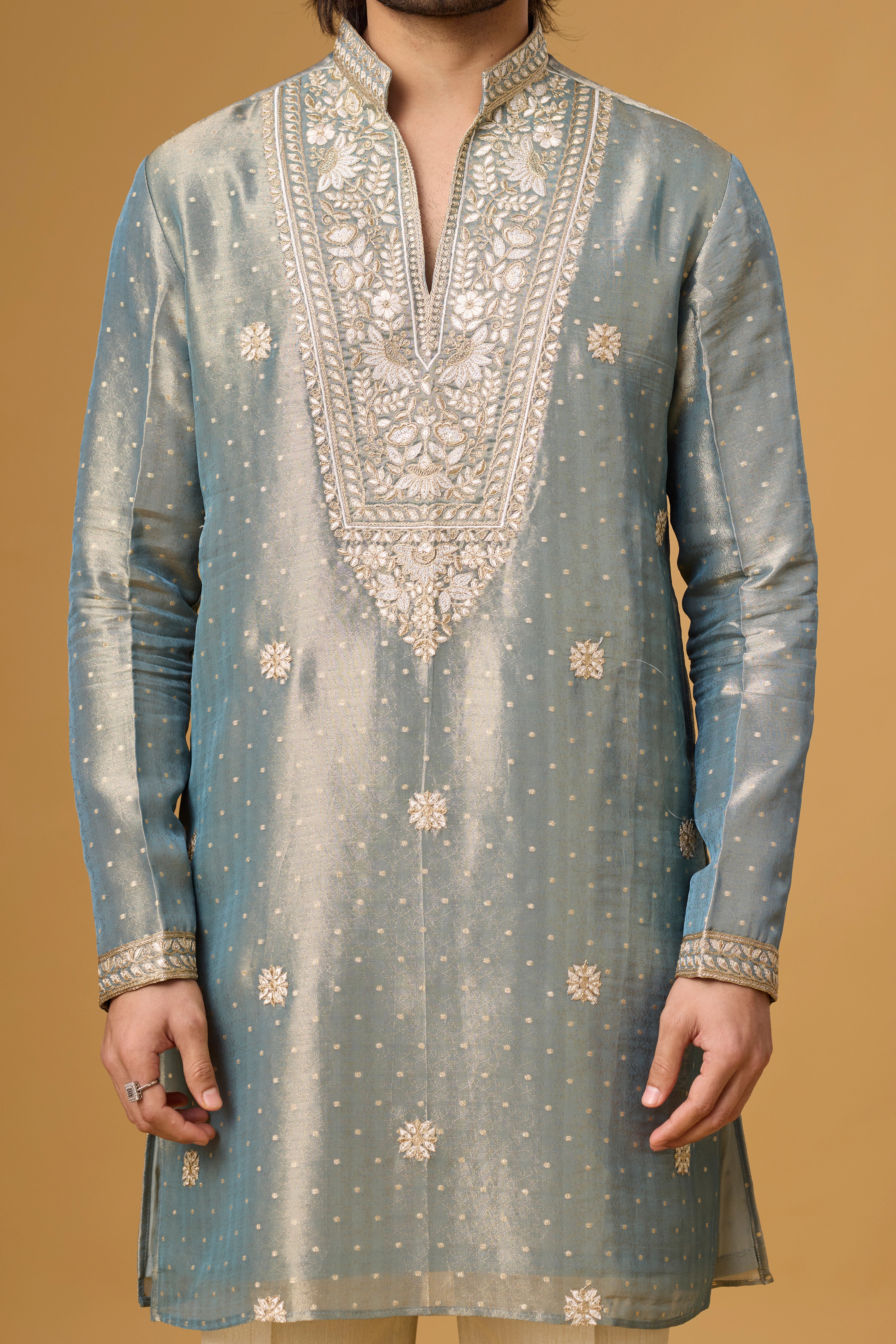 Misty Blue Floral Embroidered Kurta Set