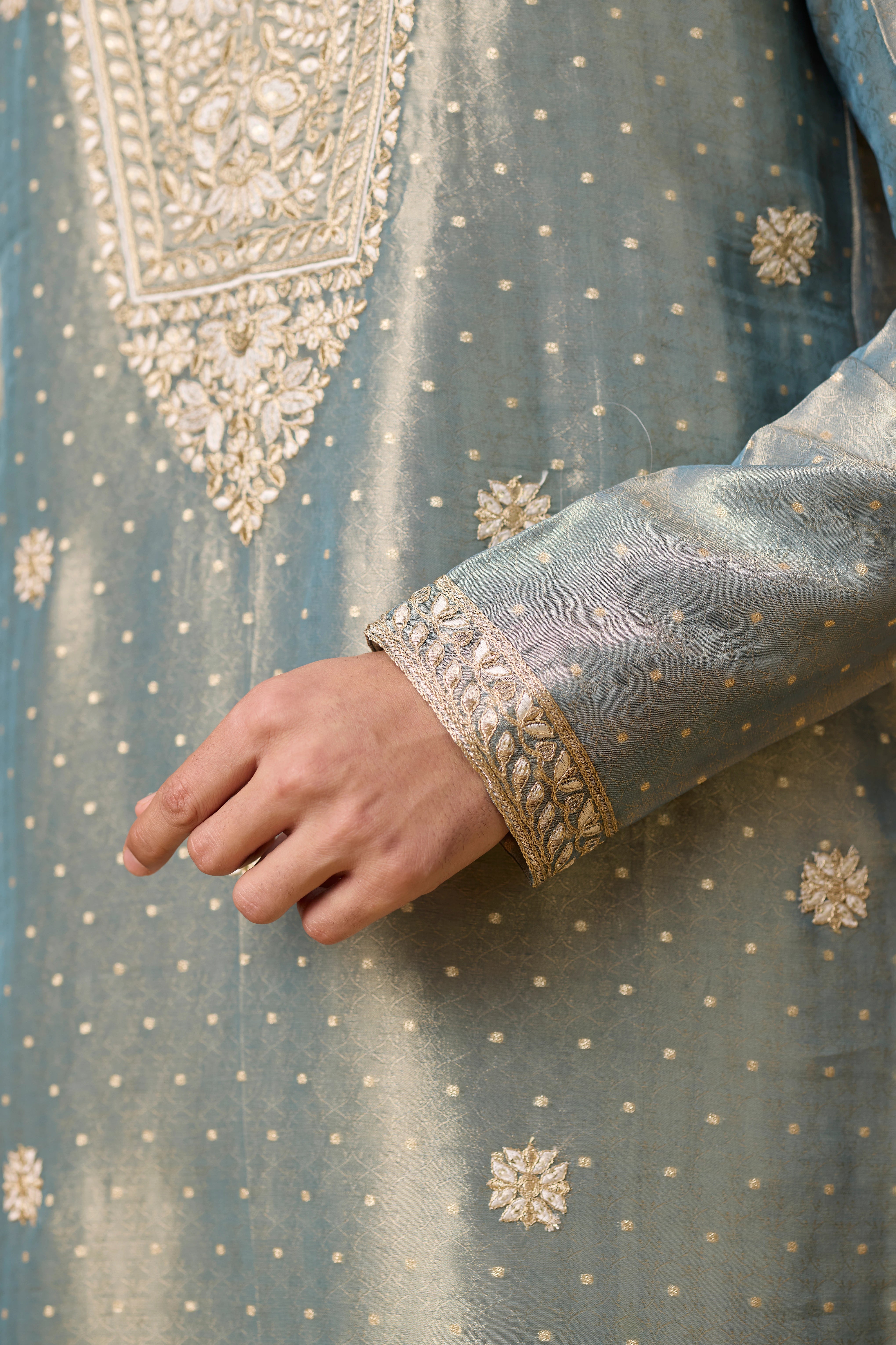 Misty Blue Floral Embroidered Kurta Set