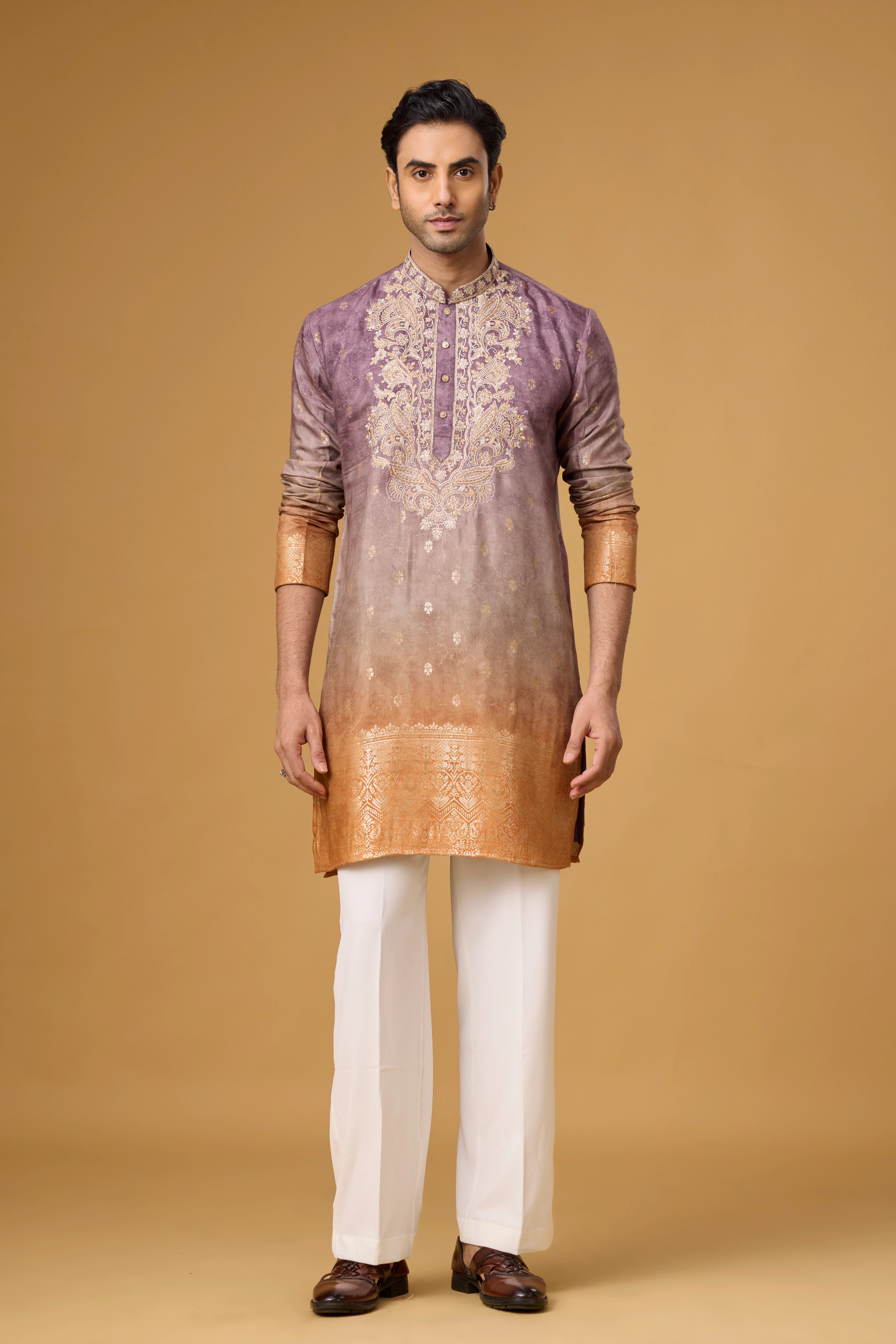 Regal Plum Paisley Embroidered Kurta Set