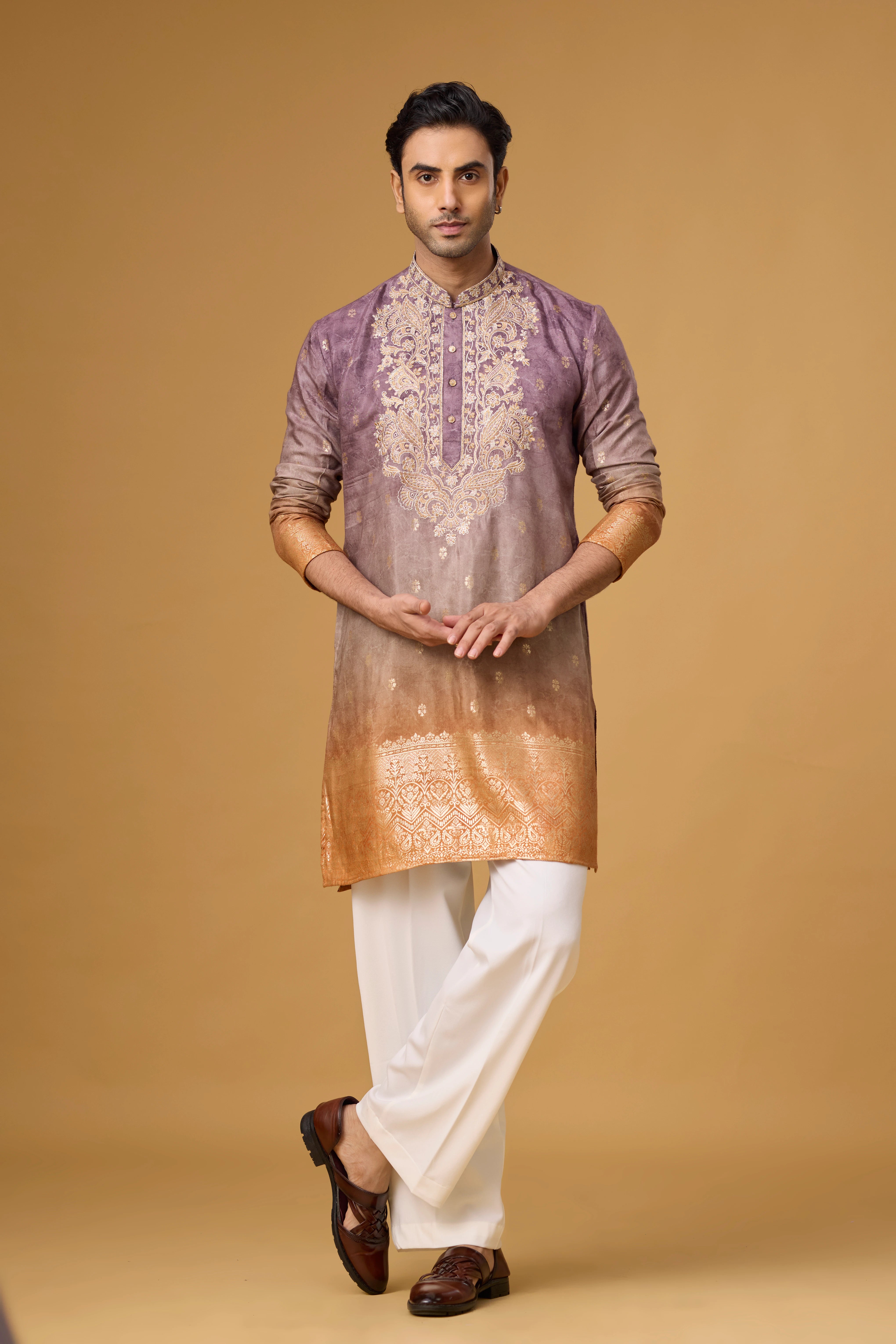 Regal Plum Paisley Embroidered Kurta Set