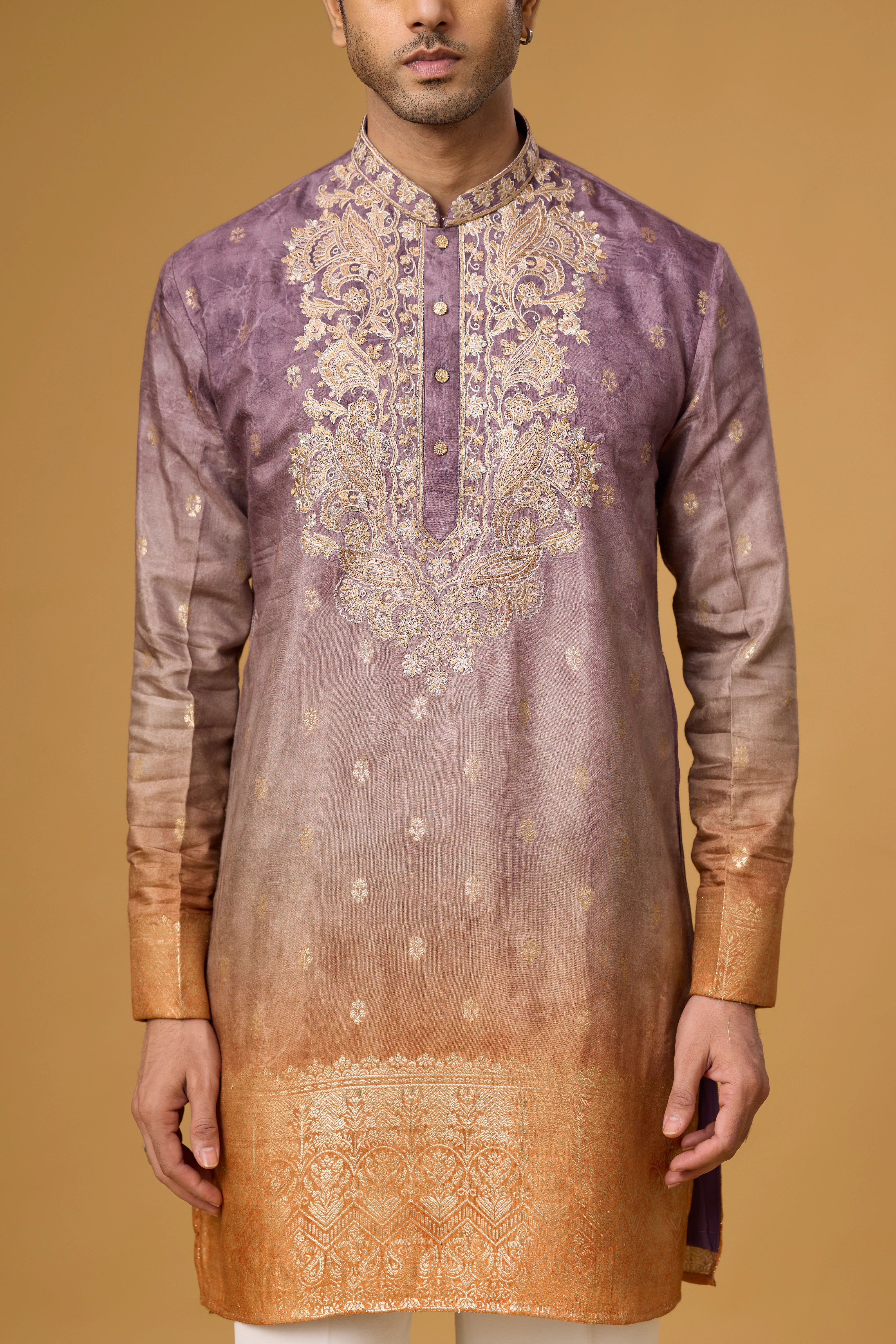 Regal Plum Paisley Embroidered Kurta Set