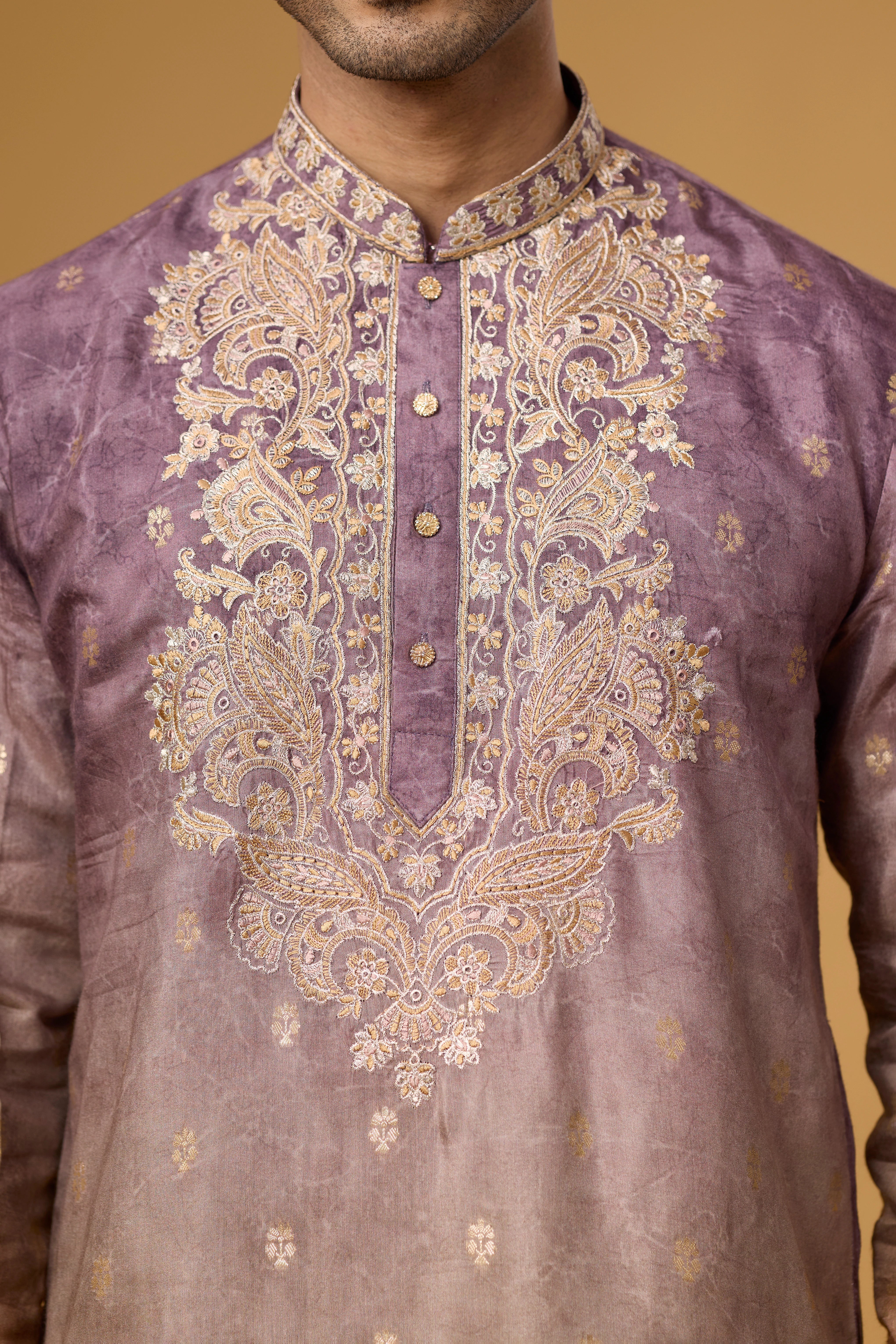 Regal Plum Paisley Embroidered Kurta Set