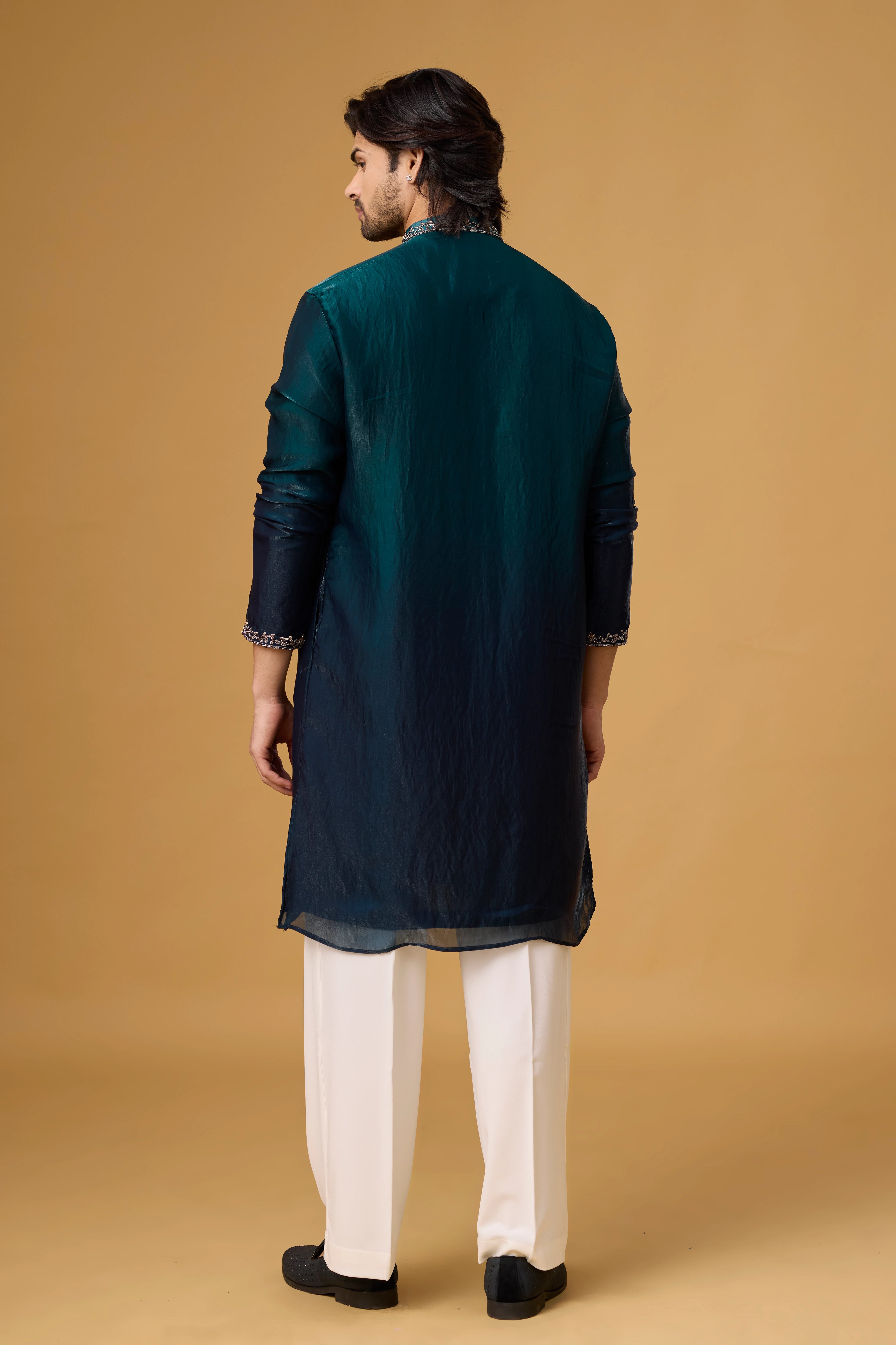Midnight Teal Heritage Embroidered Kurta Set