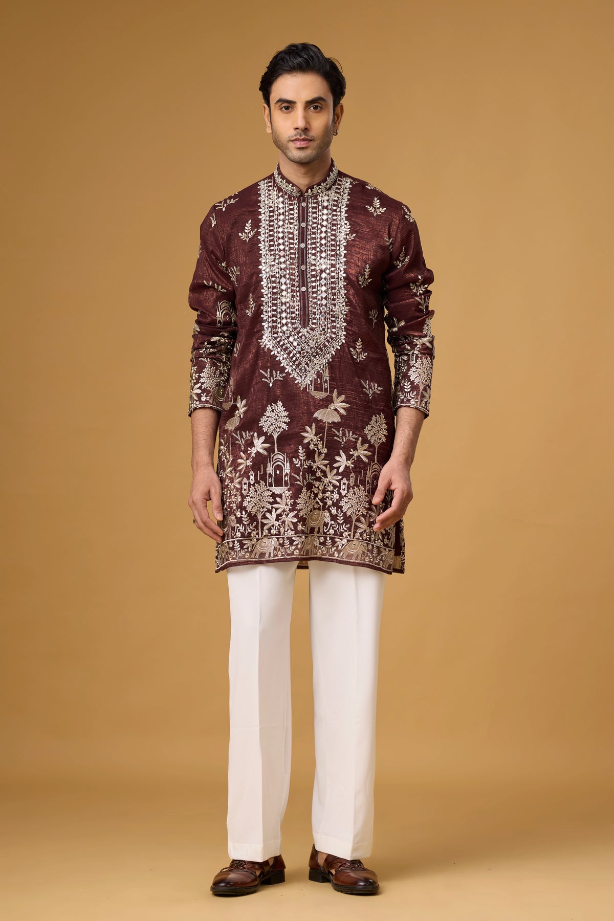 Royal Burgundy Gardenia Embroidered Kurta Set