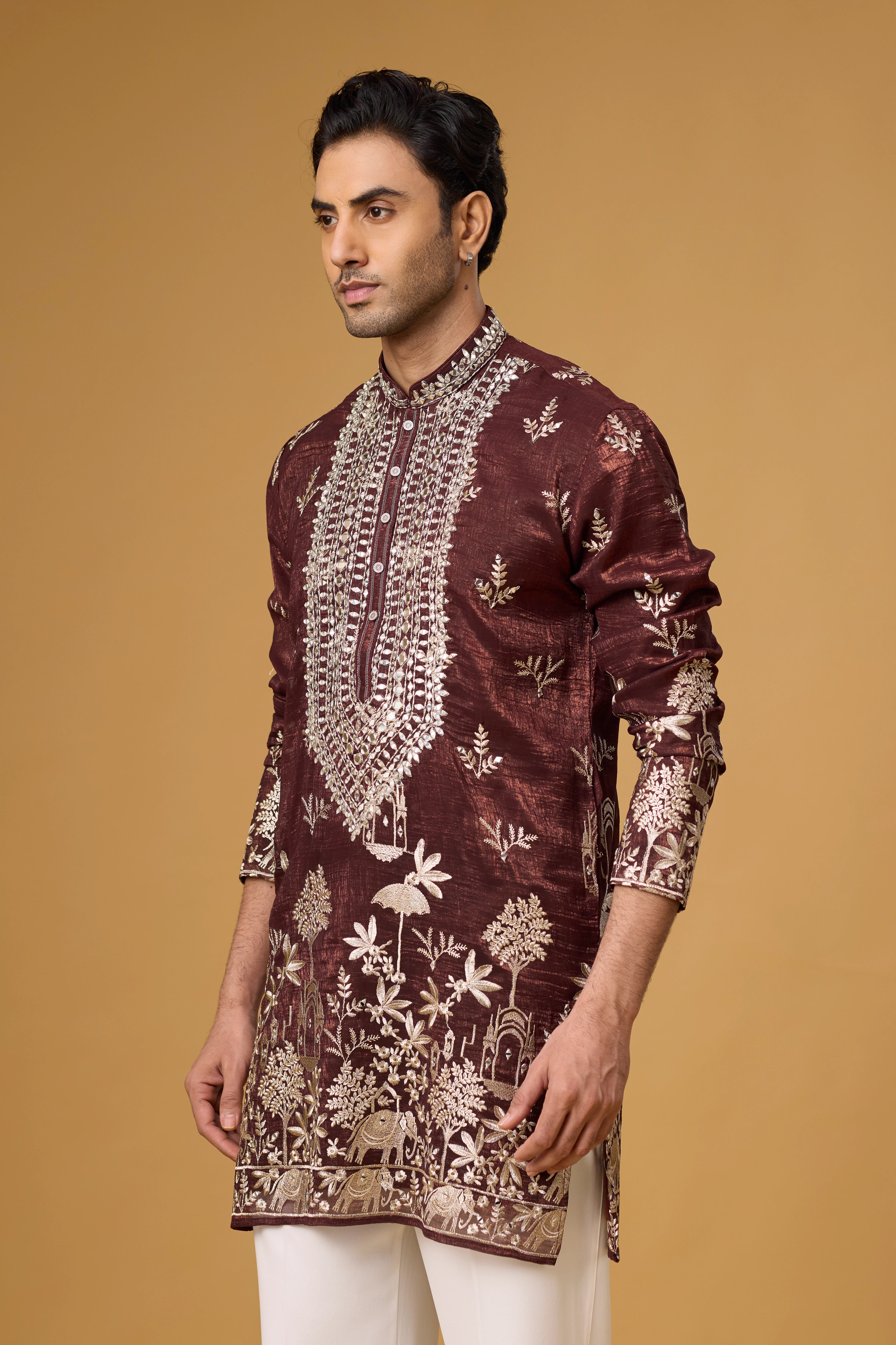 Royal Burgundy Gardenia Embroidered Kurta Set