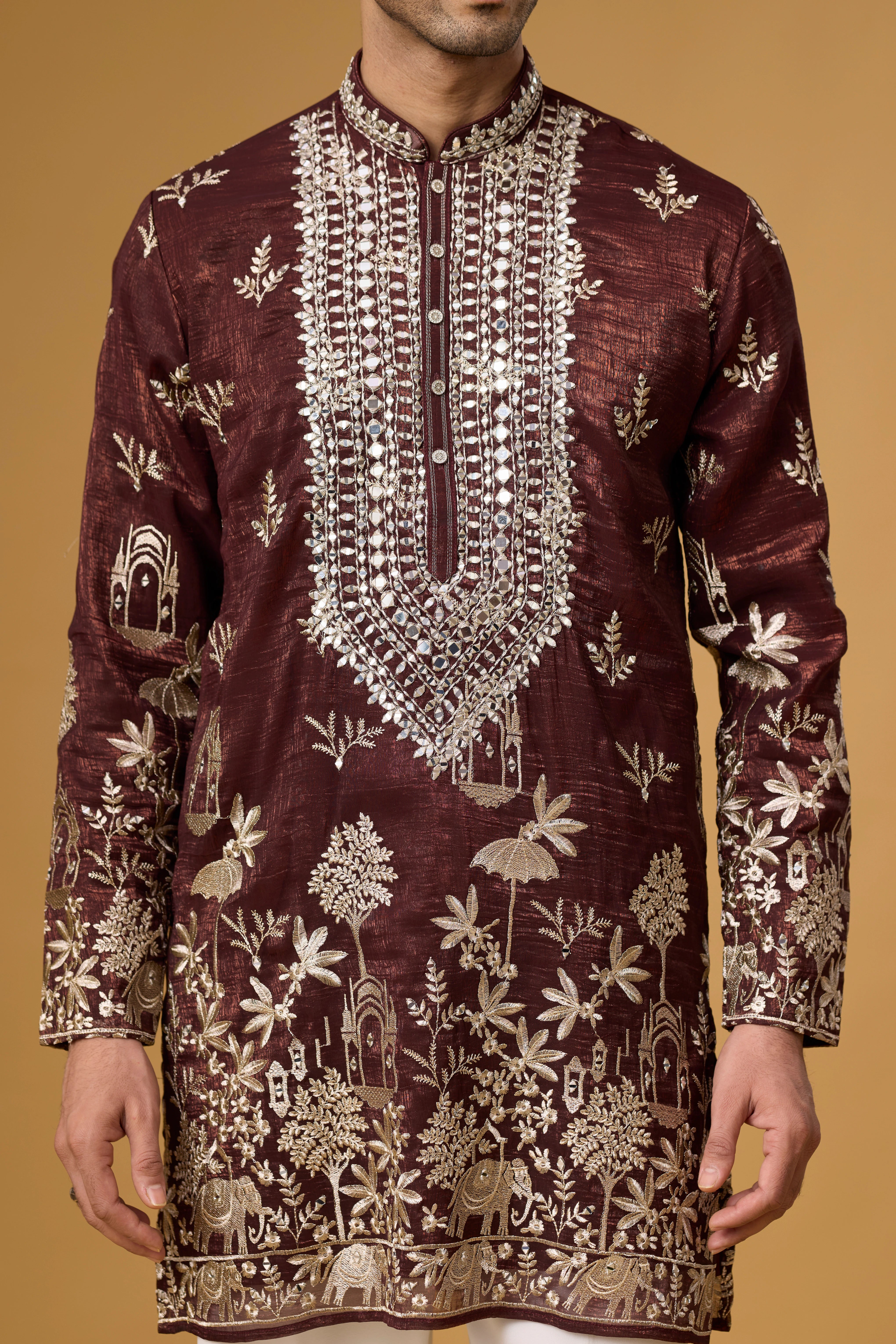 Royal Burgundy Gardenia Embroidered Kurta Set