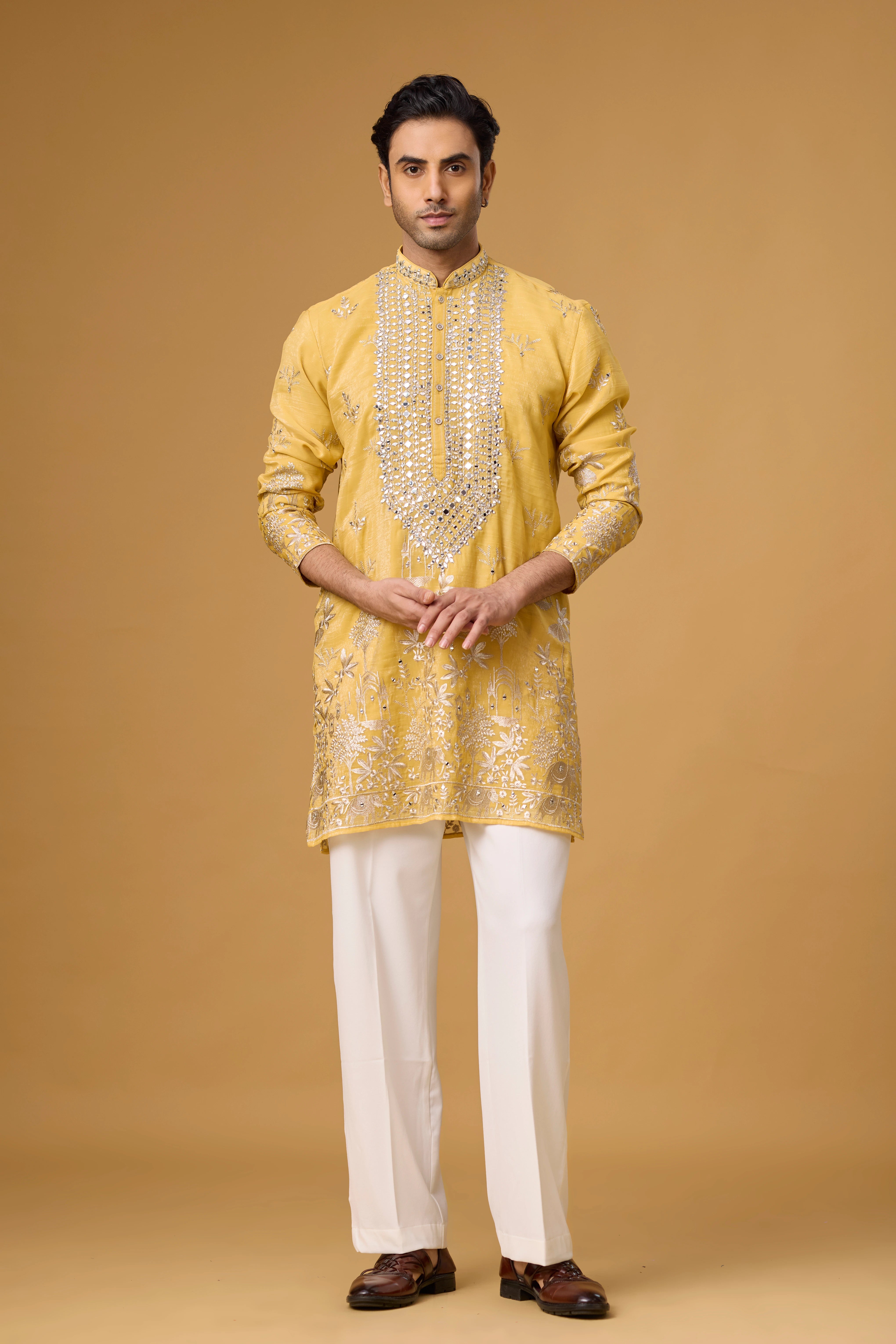 Golden Sunburst Embroidered Kurta Set
