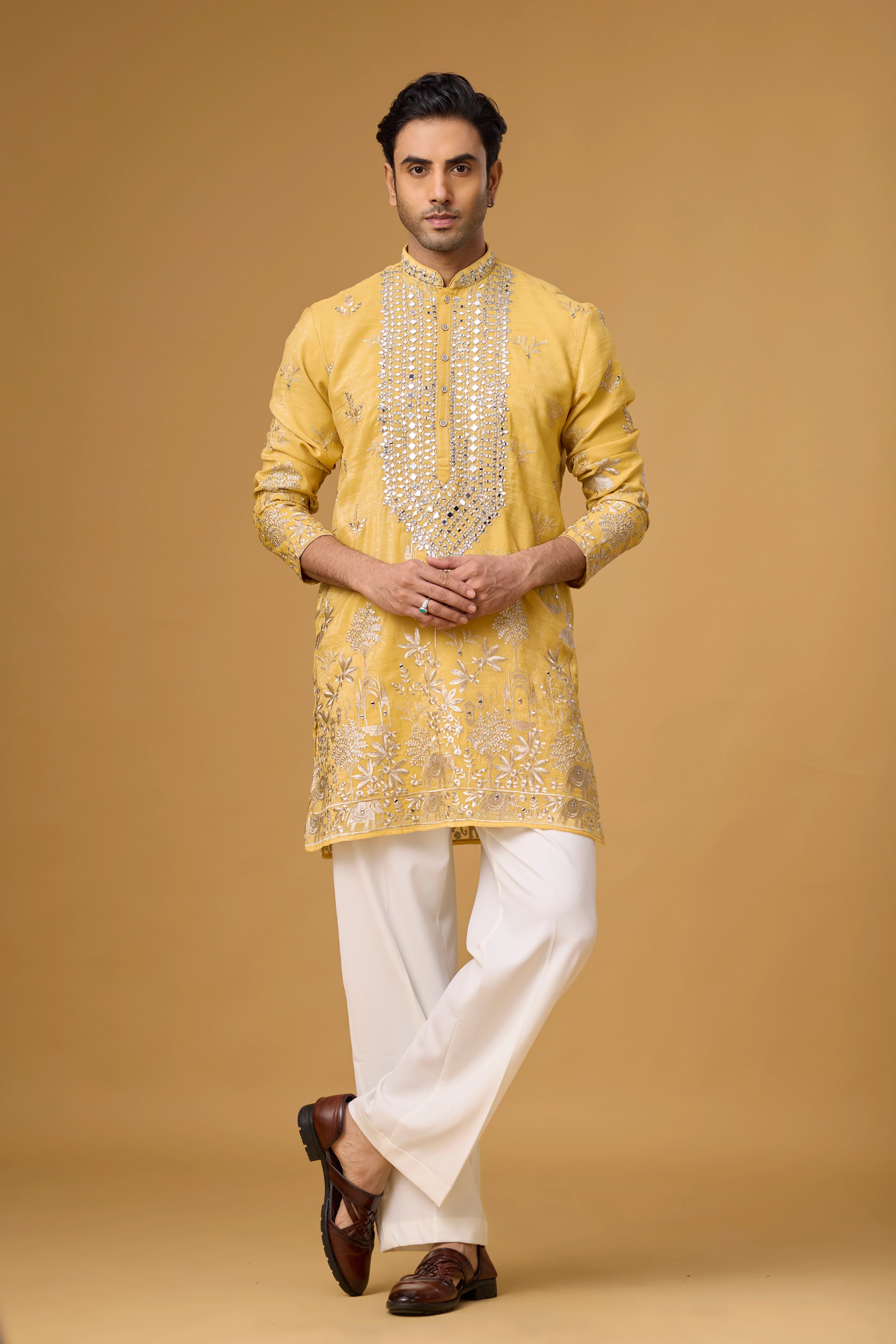 Golden Sunburst Embroidered Kurta Set