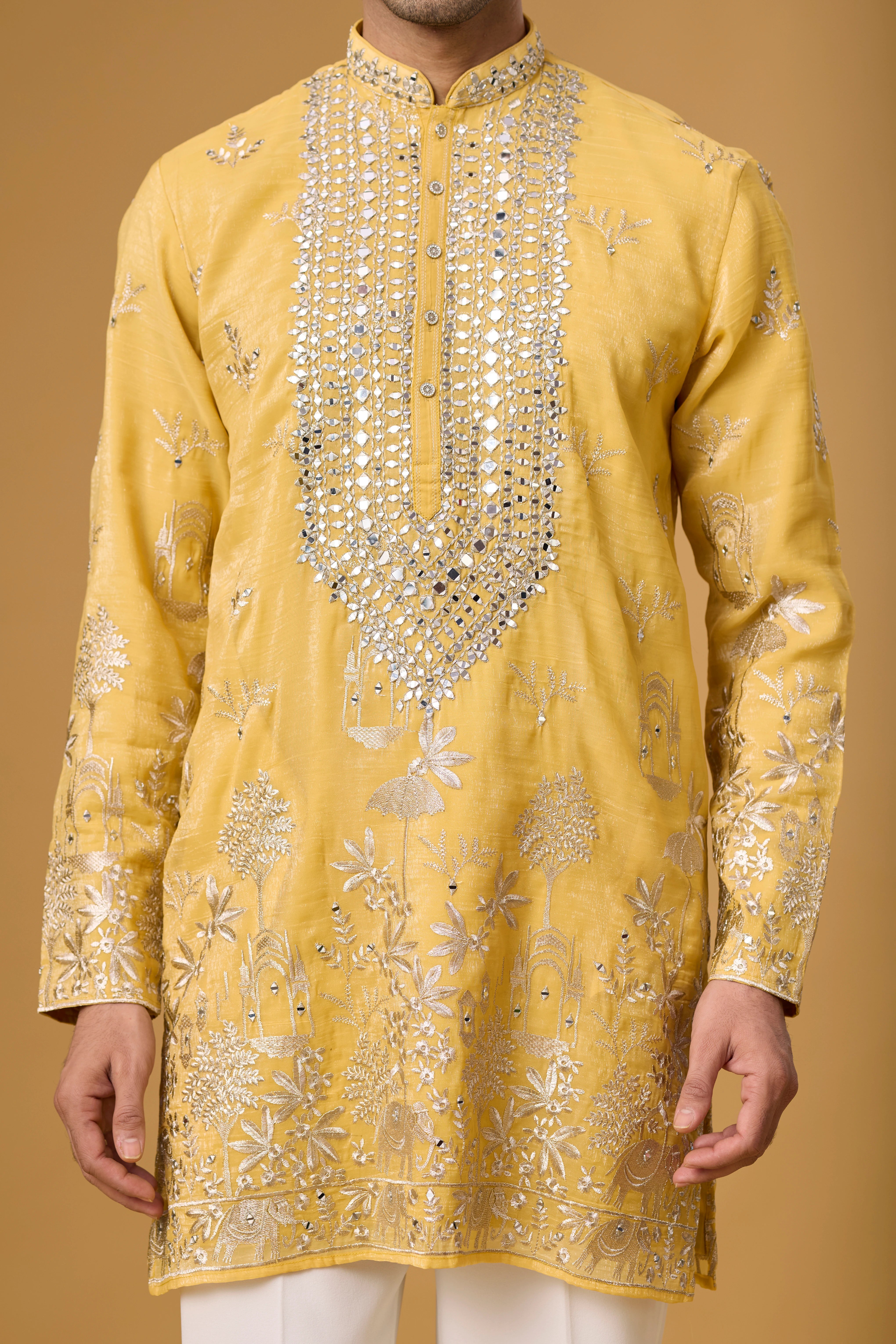 Golden Sunburst Embroidered Kurta Set