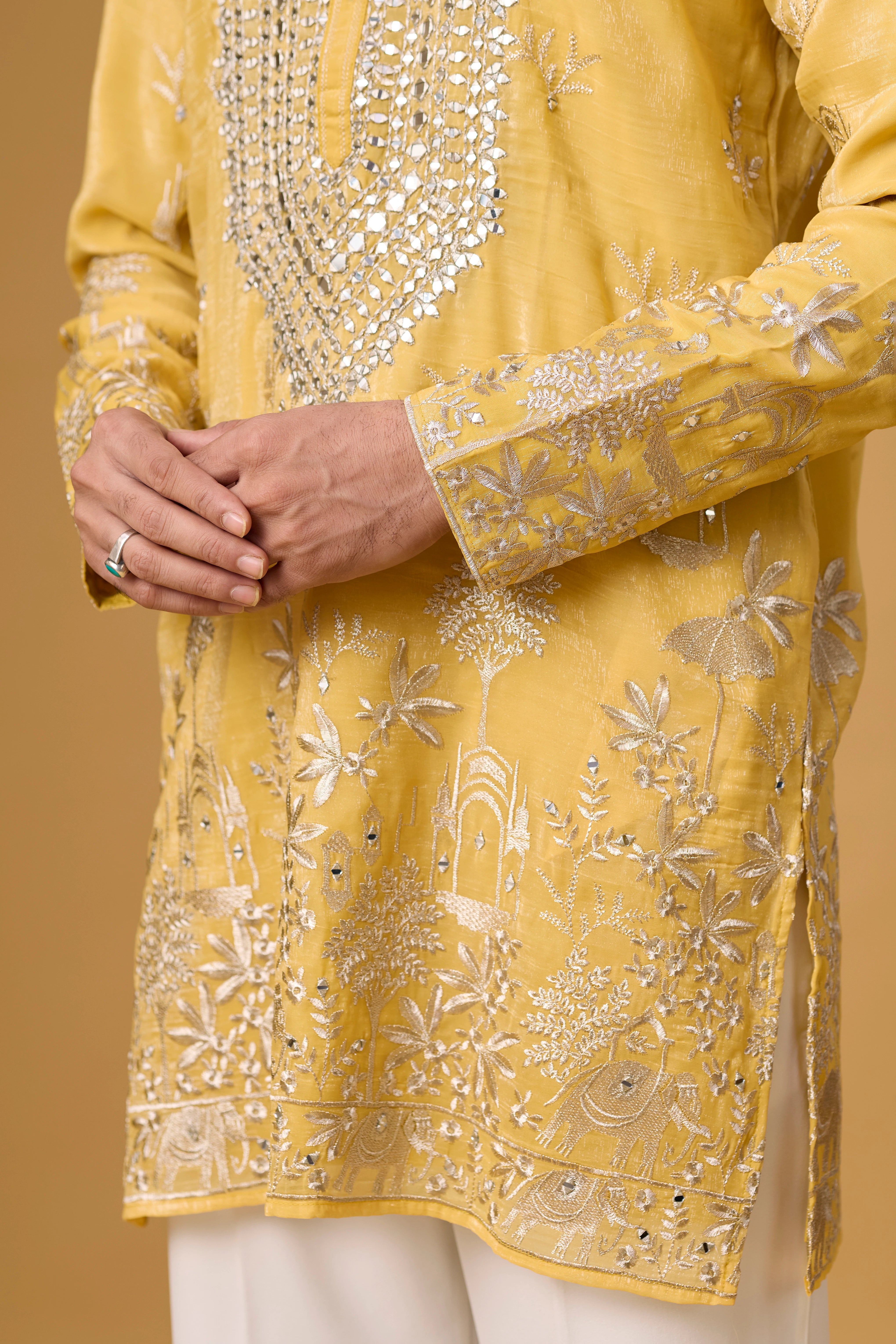Golden Sunburst Embroidered Kurta Set
