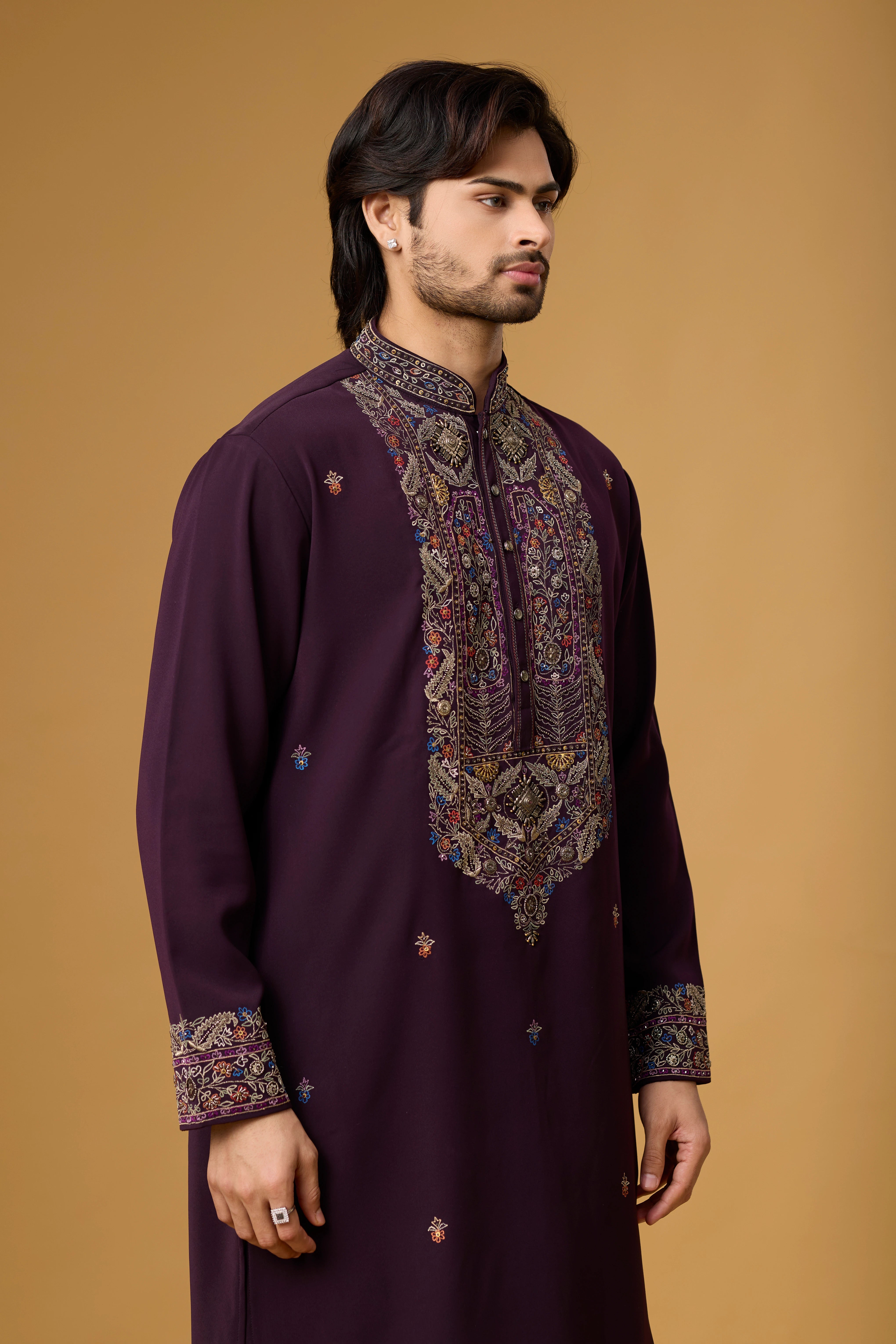 Regal Plum Heritage Embroidered Kurta Set