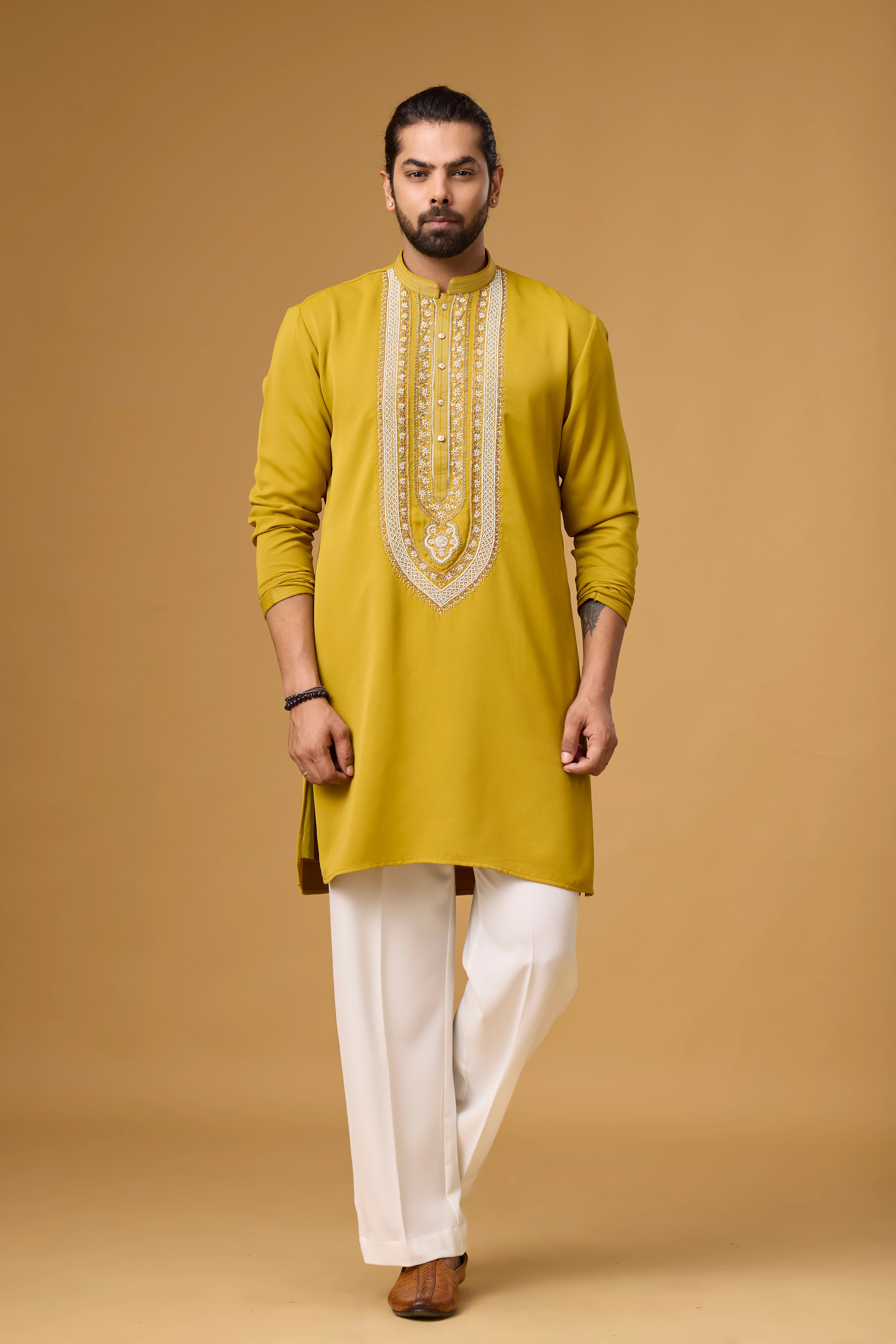 Mustard Royale Embroidered Kurta Set