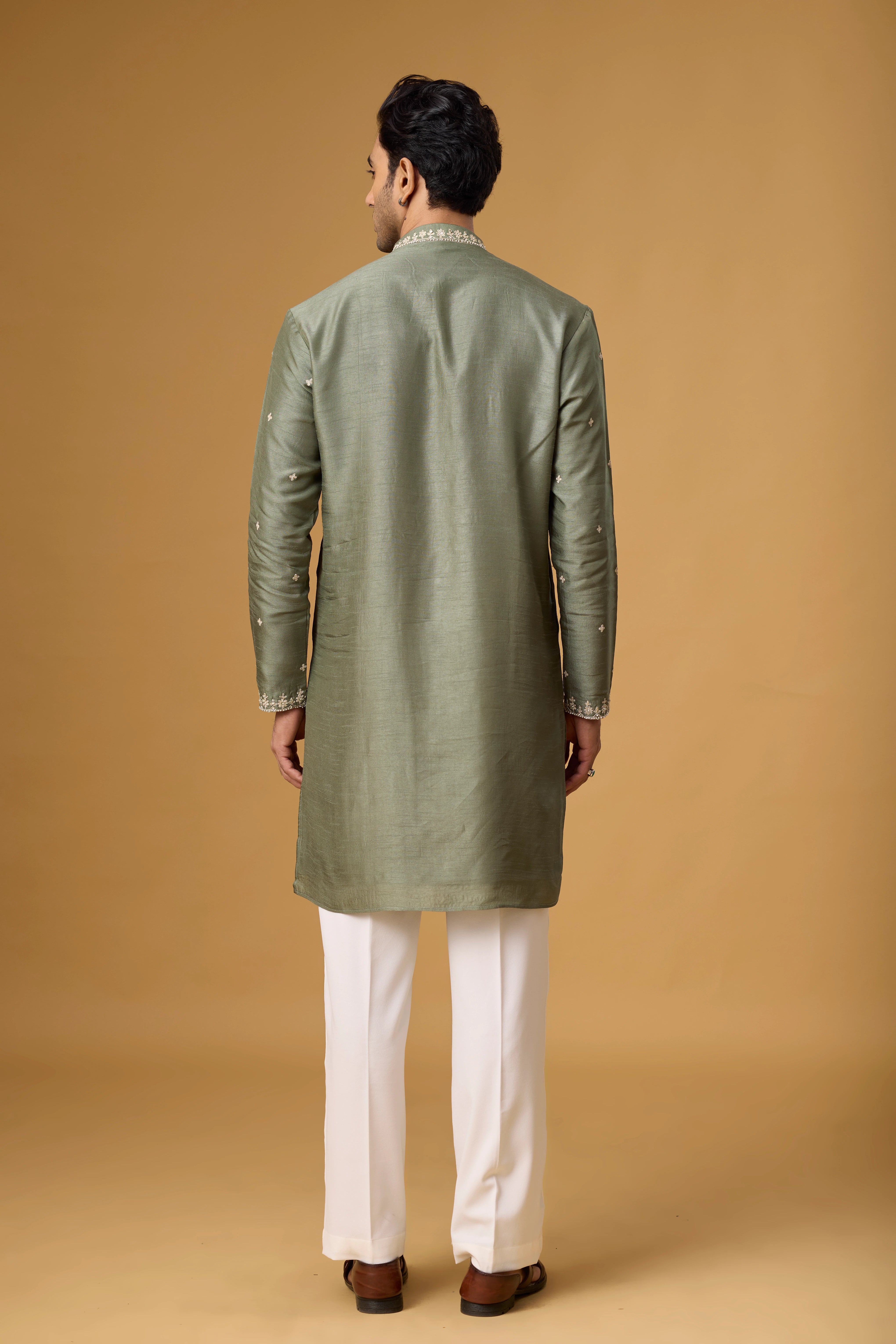 Olive Heritage Embroidered Kurta Set