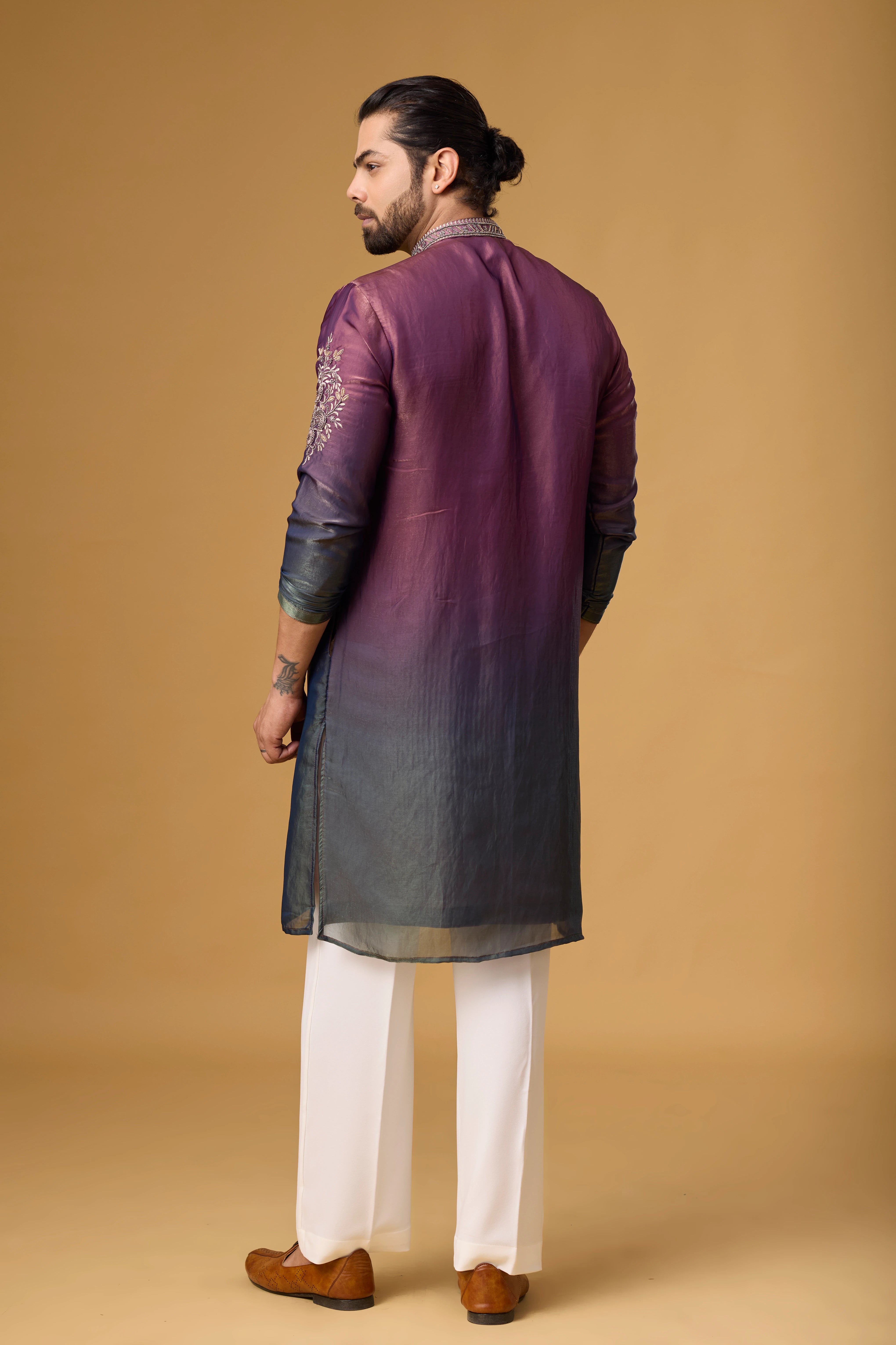 Royal Plum Ombre Embroidered Kurta Set