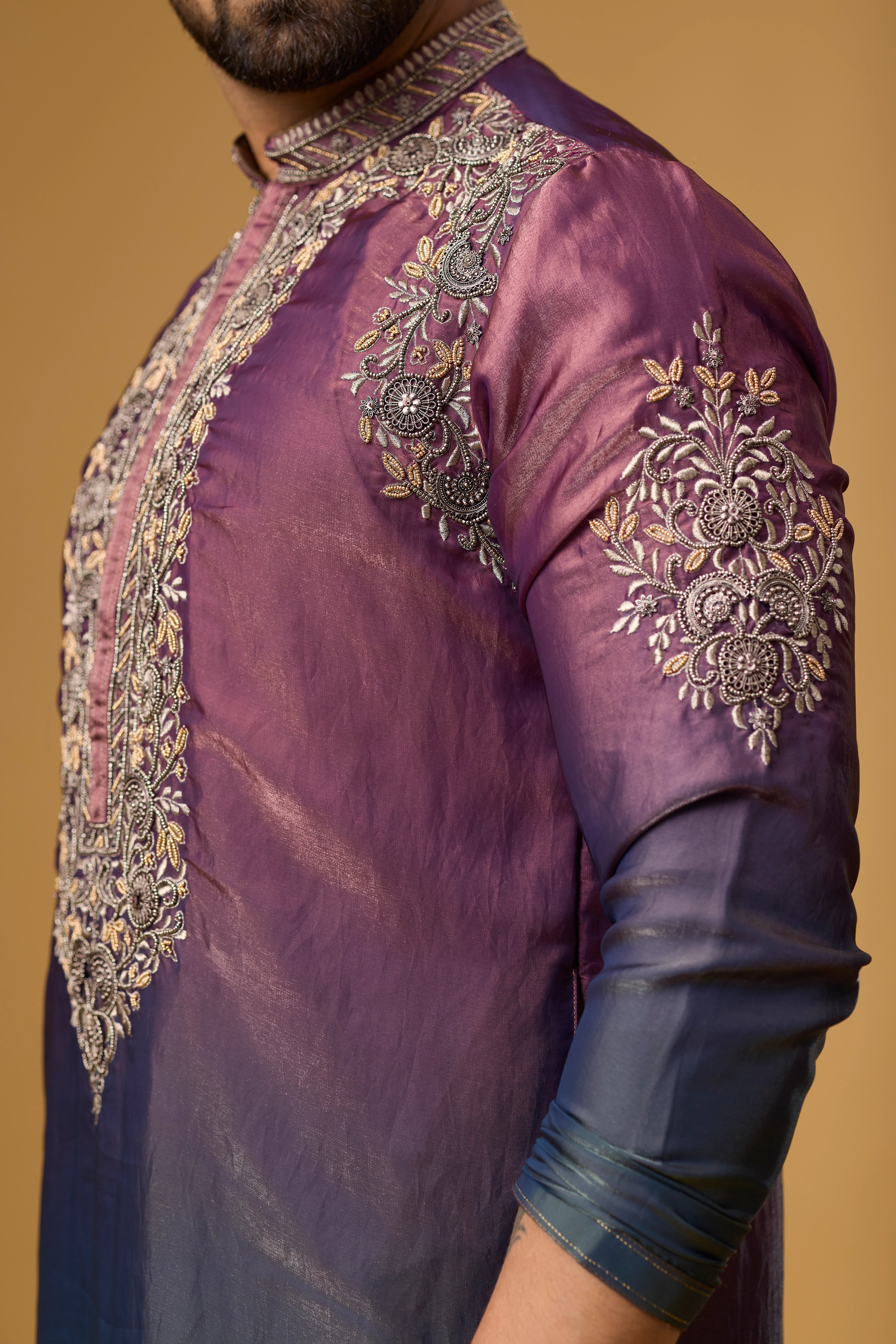 Royal Plum Ombre Embroidered Kurta Set
