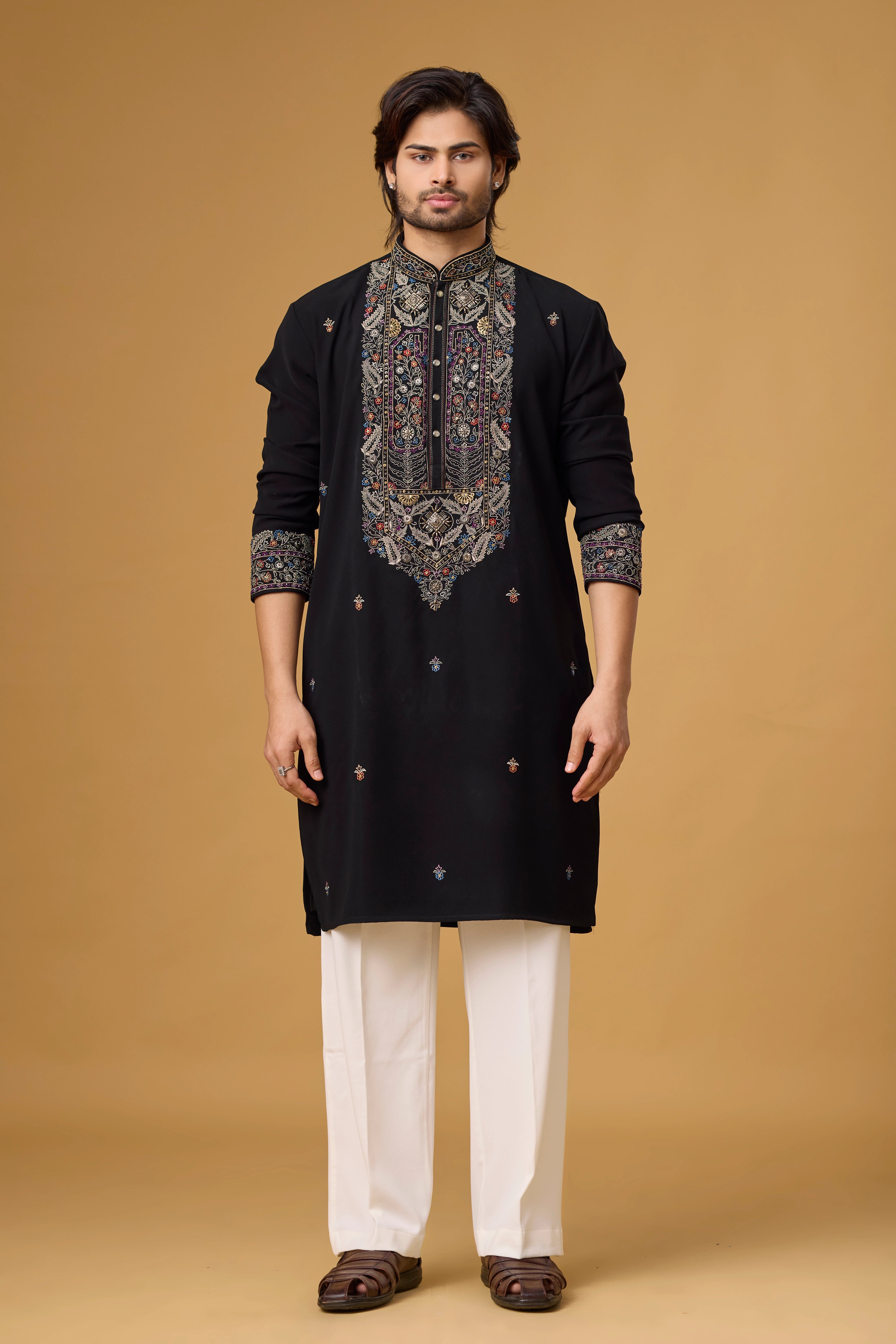 Midnight Black Heritage Embroidered Kurta Set