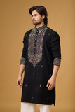 Midnight Black Heritage Embroidered Kurta Set