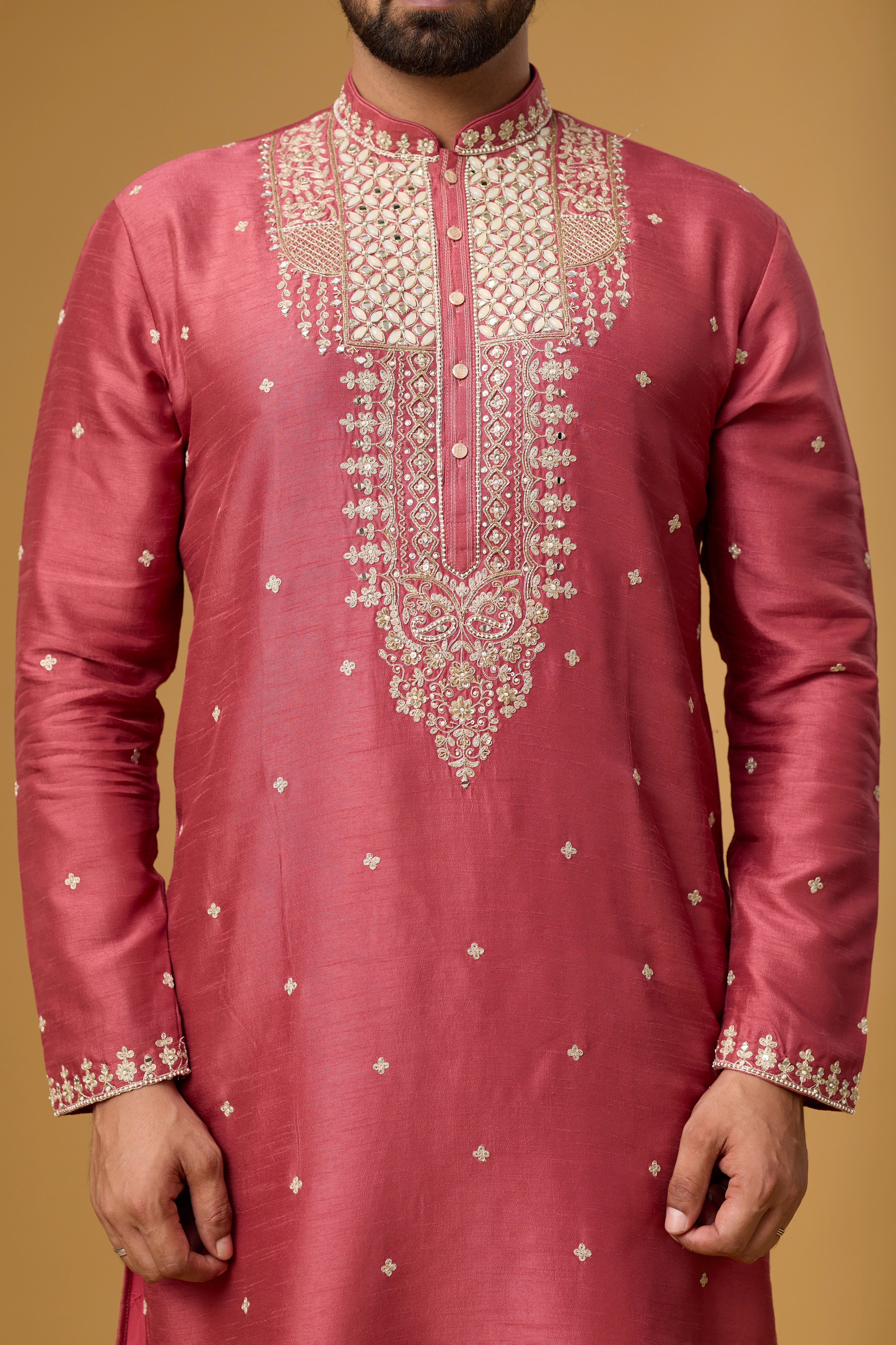 Rosewood Pink Embroidered Heritage Kurta Set