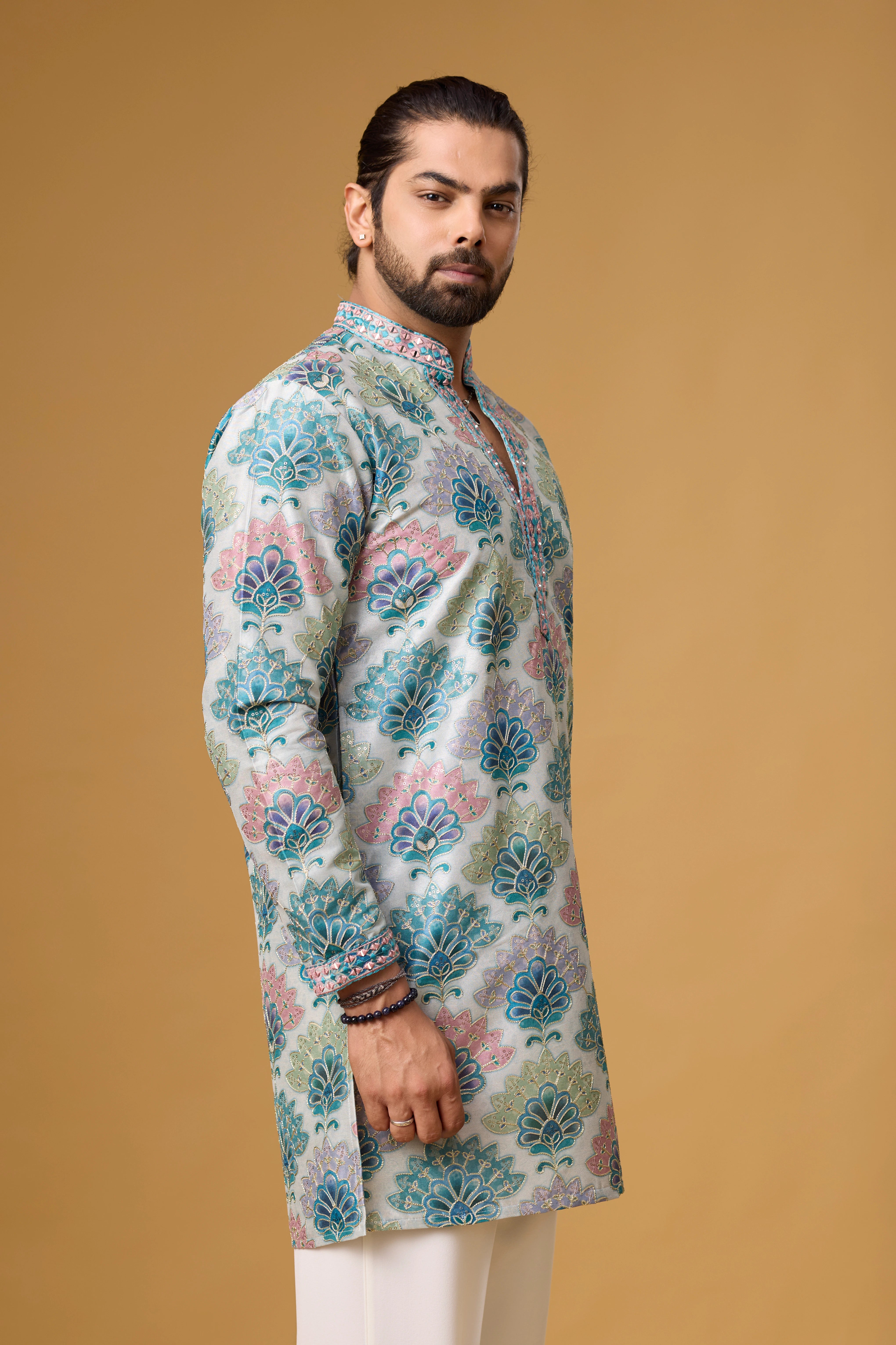 Azure Bloom Printed Jacquard Kurta Set
