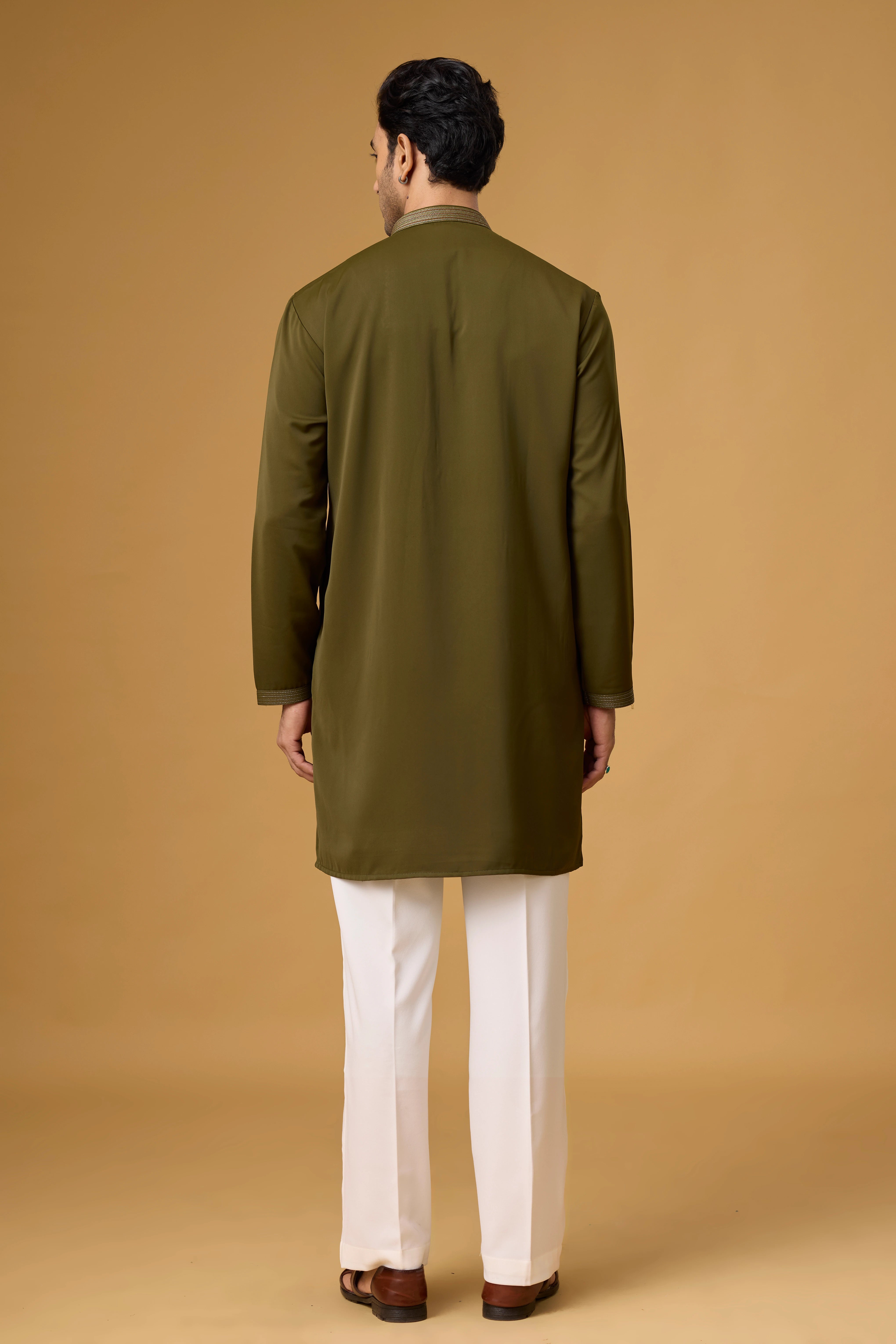 Olive Green Heritage Embroidered Kurta Set