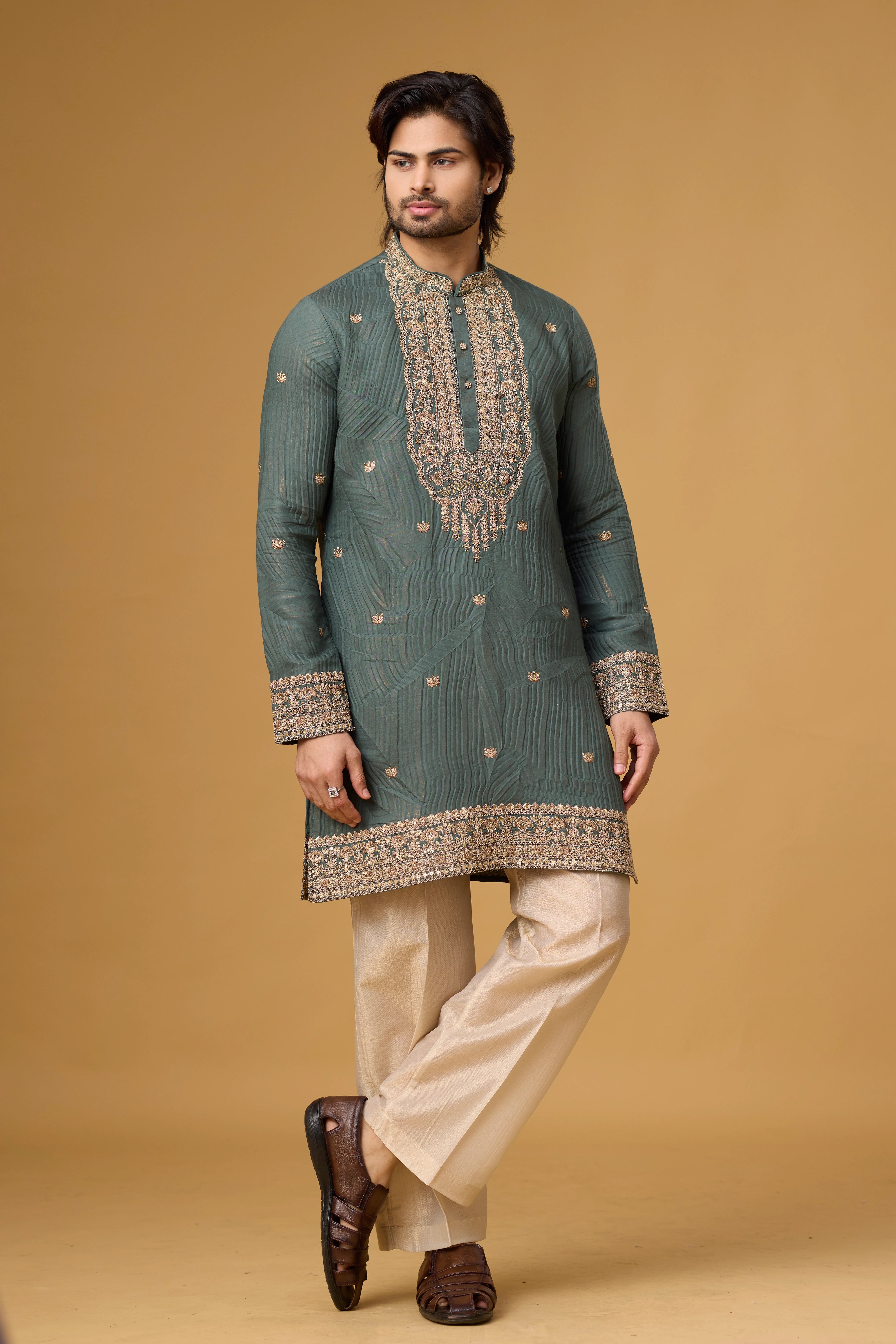 Ornate Hem Border Regal Kurta Set – Wedding Ethnic Wear | Mahavir NX