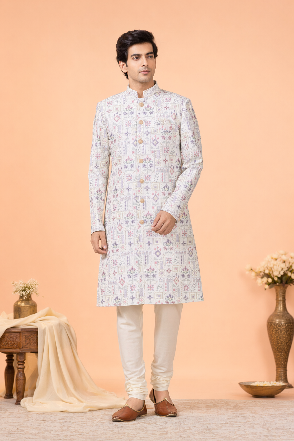 Imperial Ivory Heritage Printed Indo Western for Men