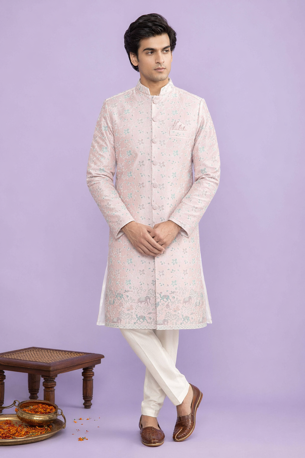 Royal Blush Floral Embroidered Indo Western for Men