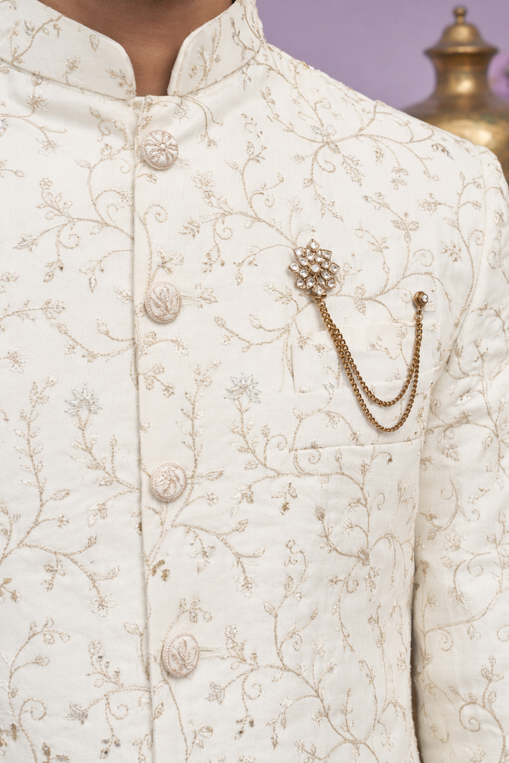 Royal Ivory Cream Embroidered Wedding Indo Western