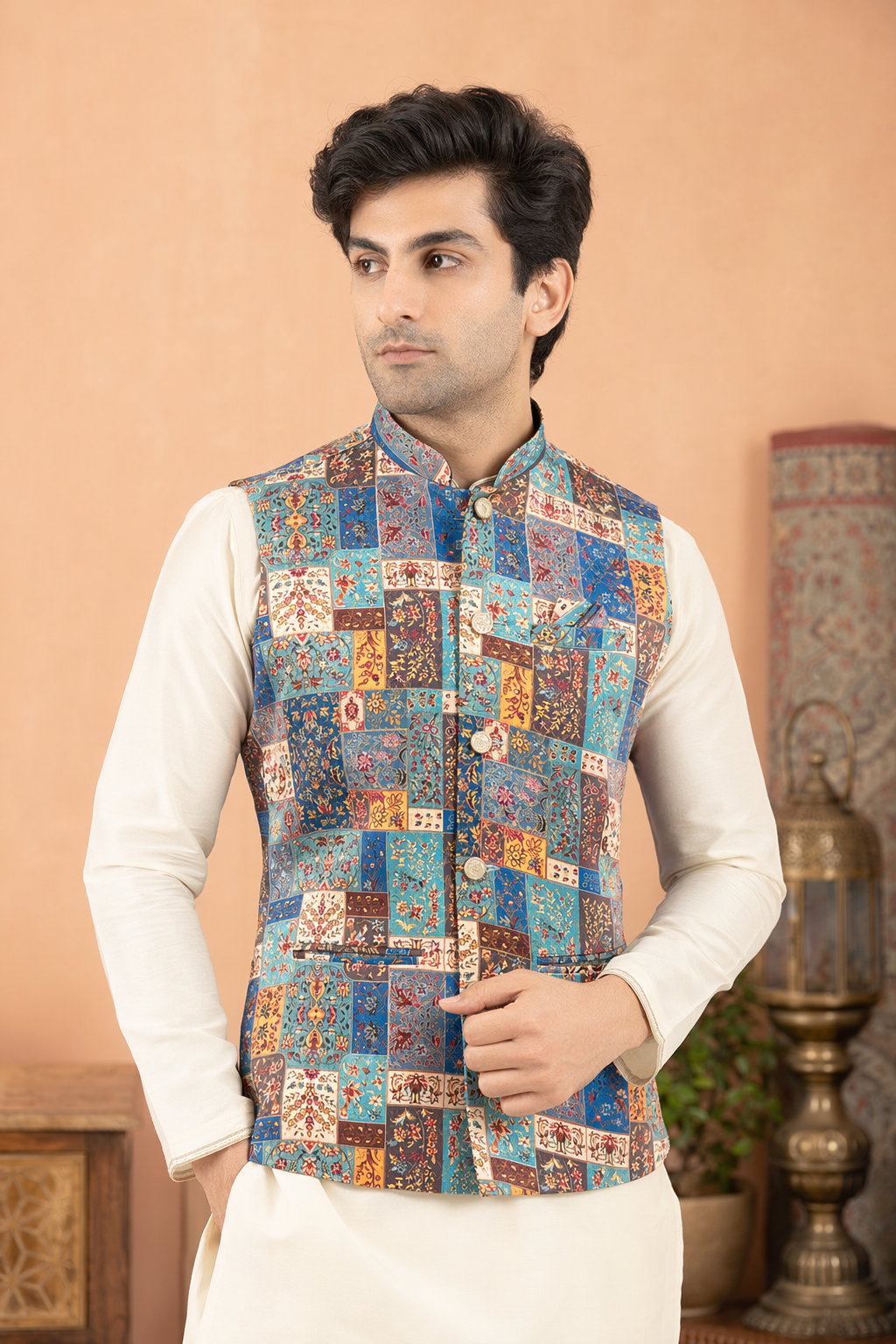 Royal Sapphire Heritage Printed Wedding Koti for Men