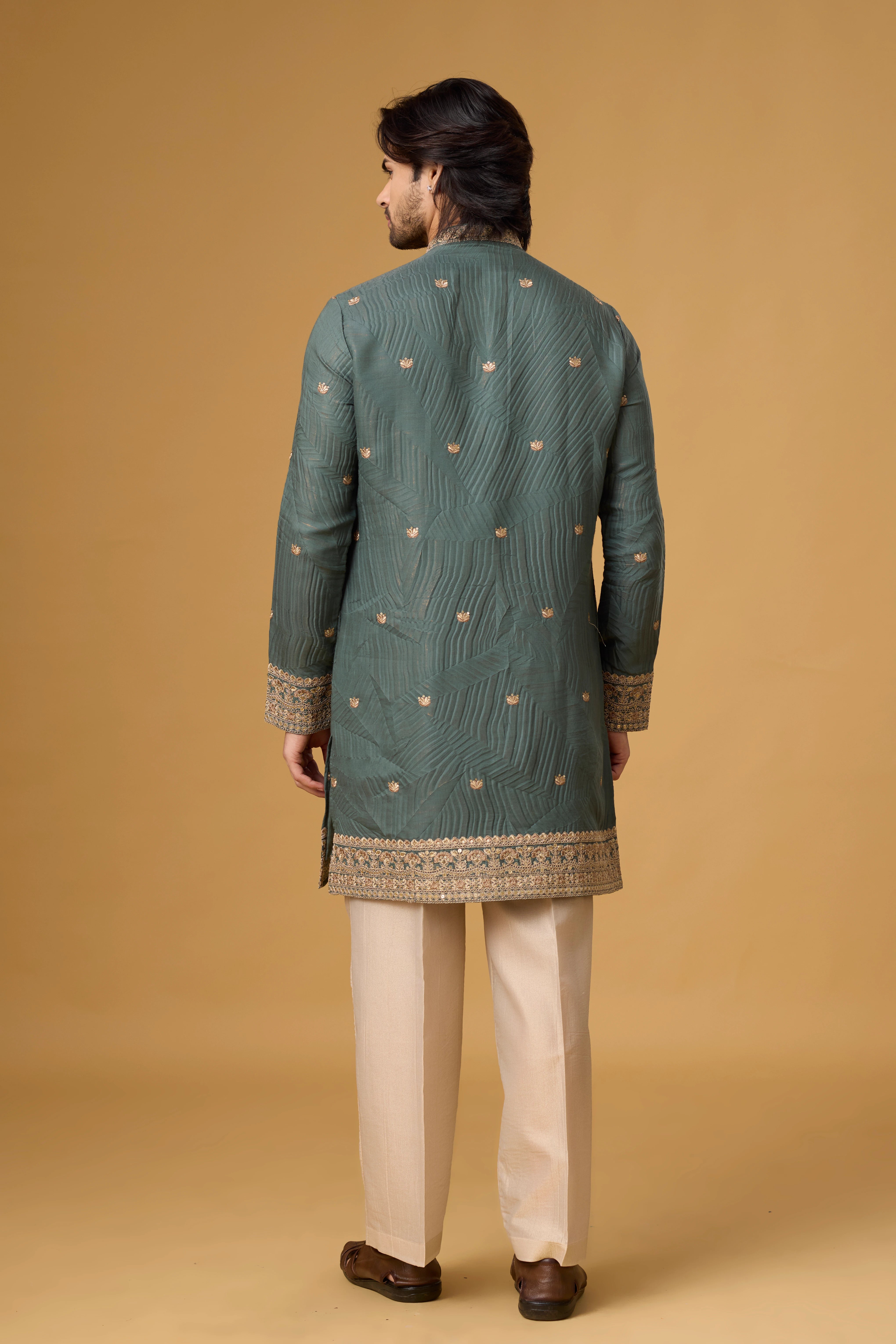 Slate Grey Regal Kurta Pajama Set for Men – Front View | Mahavir NX