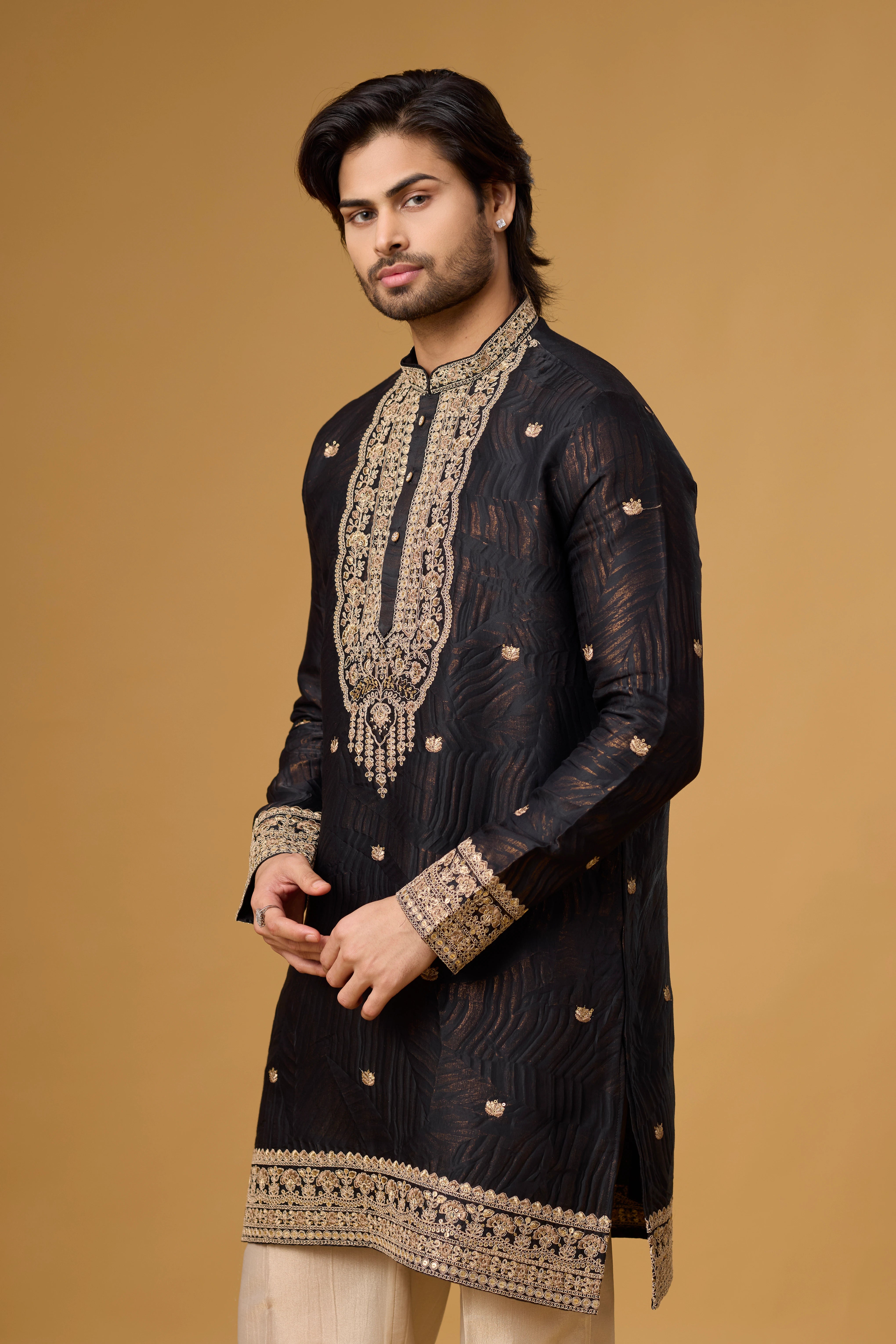 Black Heritage Goldwork Embroidered Kurta Set