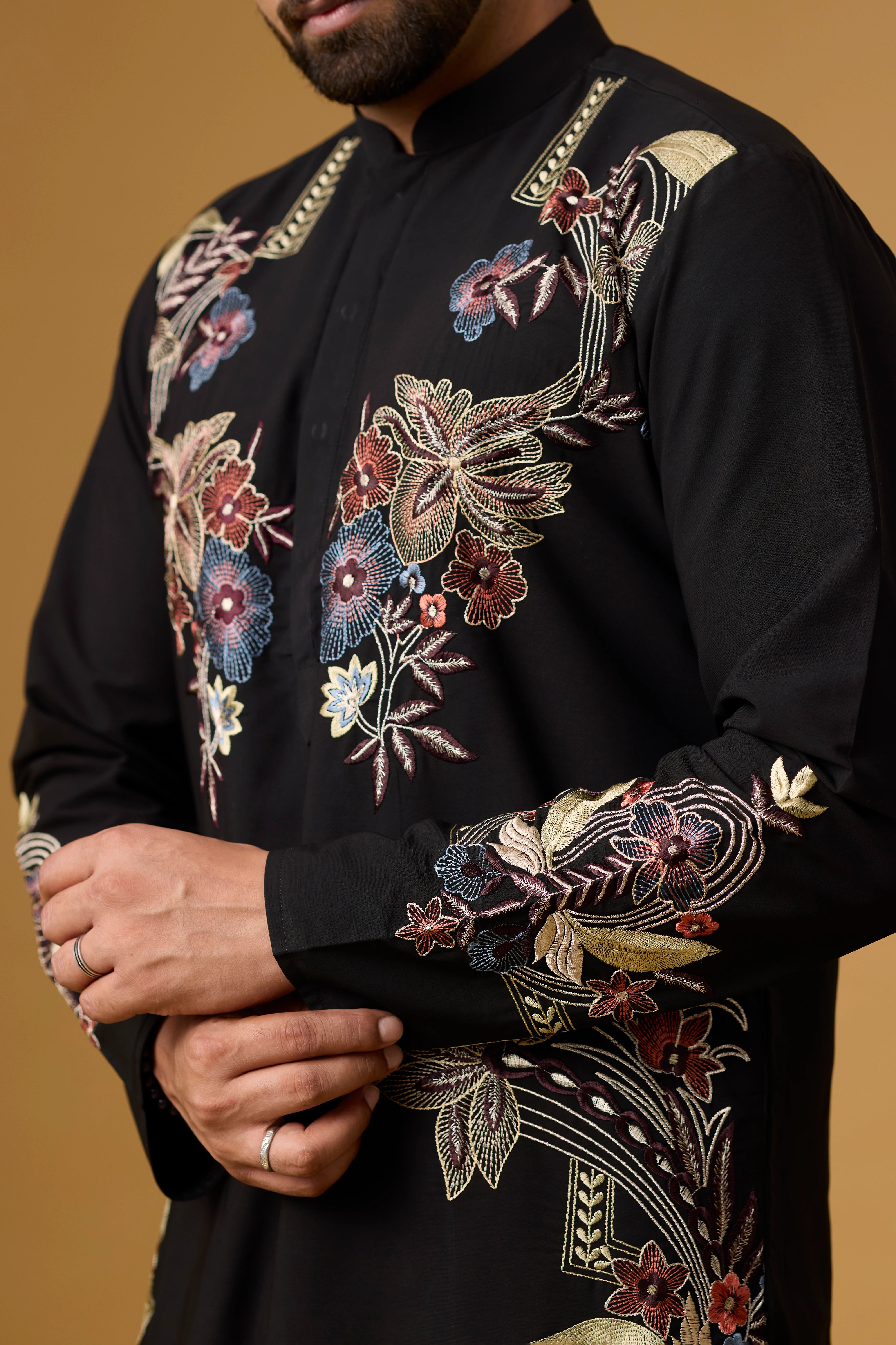 Premium Thread Work Kurta Set for Men – Full Length View | Mahavir NX