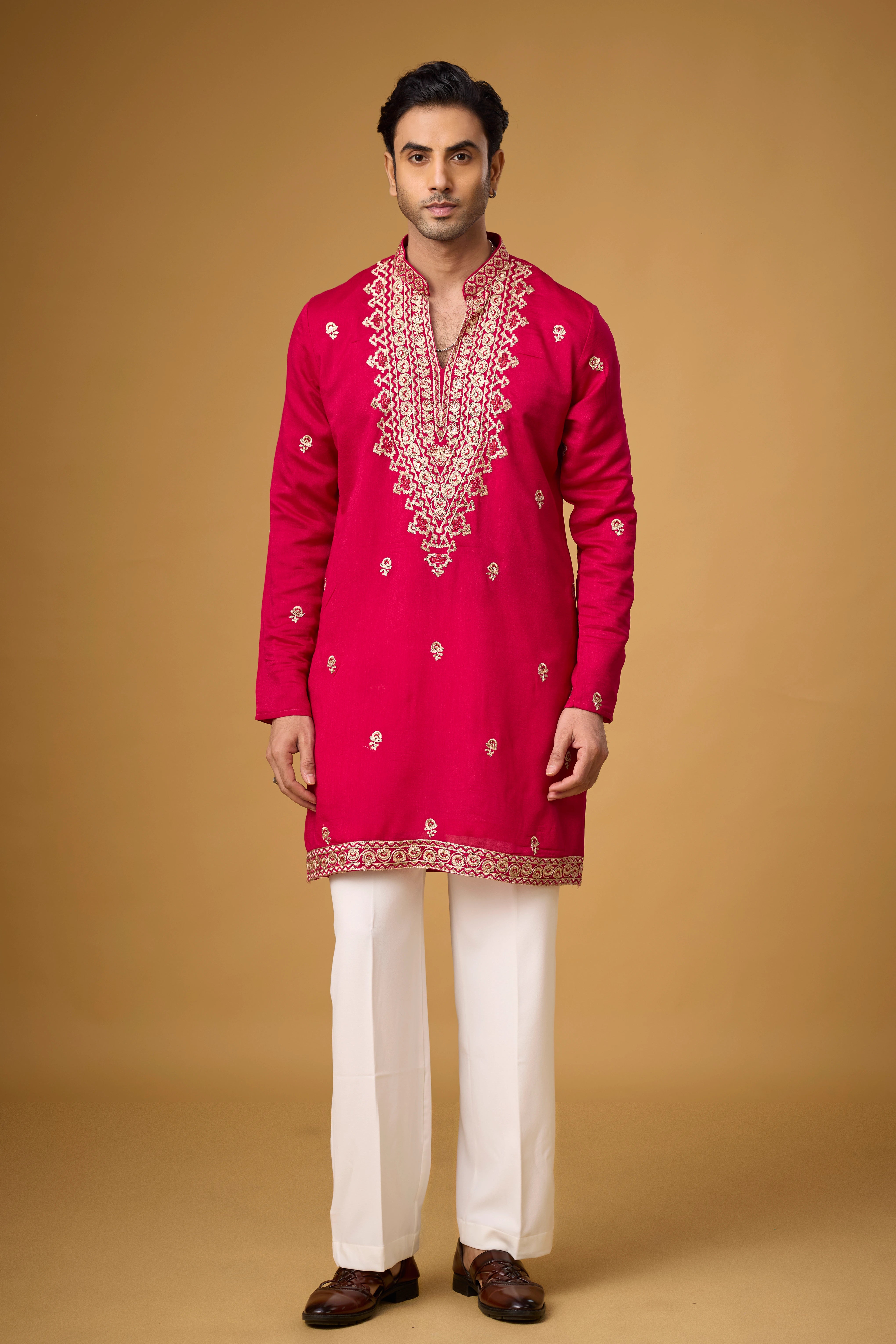 Ruby Magenta Heritage Embroidered Kurta Set