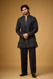 Midnight Black Geometric Embroidered Kurta Set