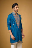 Regal Teal Blue Heritage Embroidered Kurta