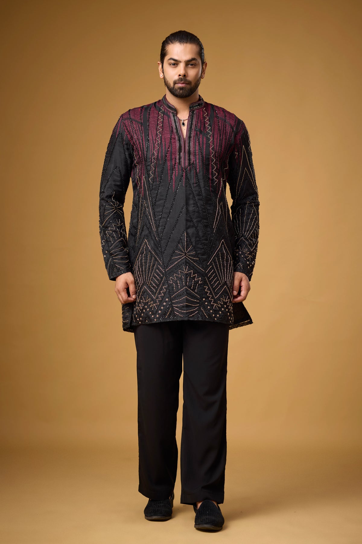 Midnight Maroon Geometric Embroidered Kurta Set