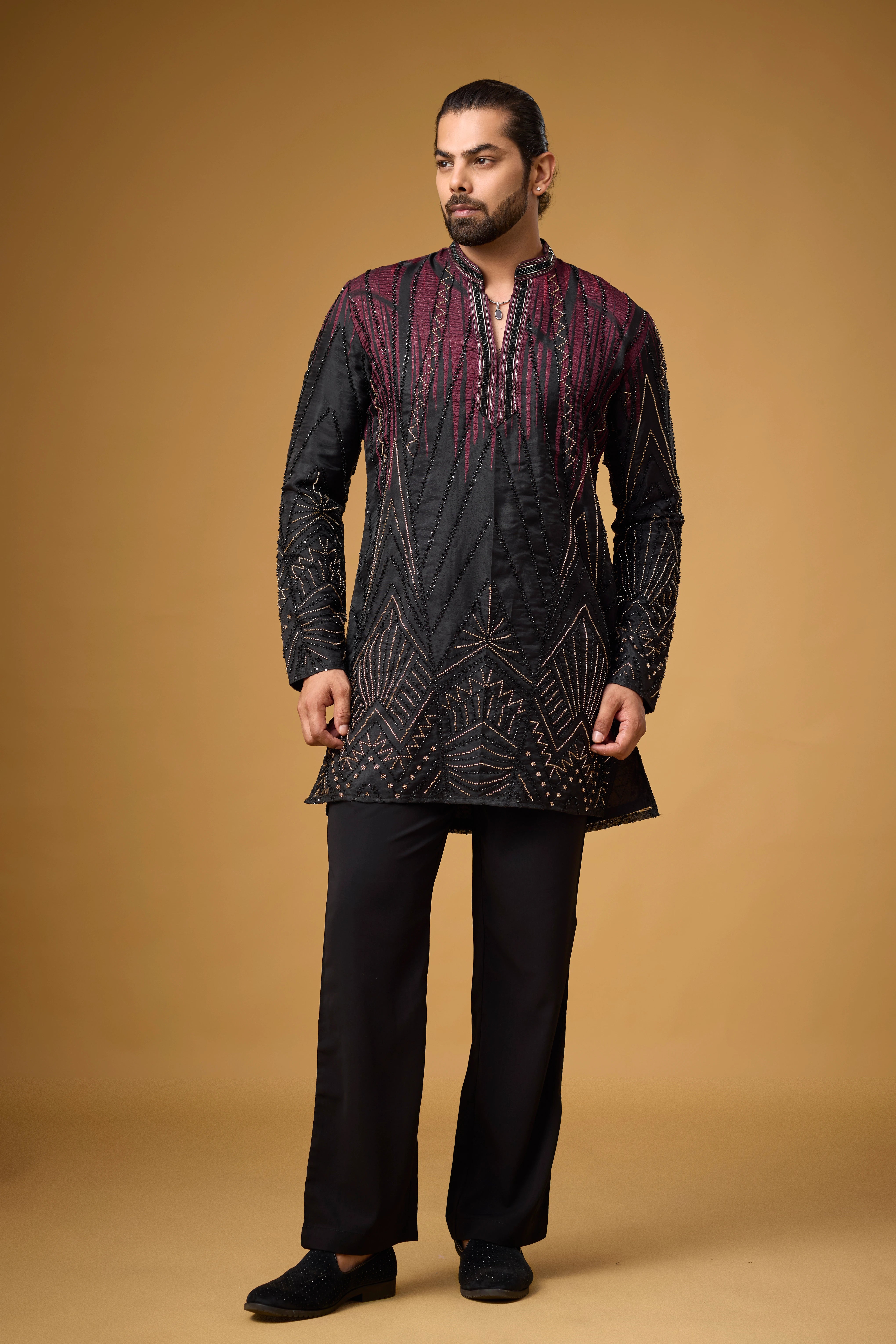 Midnight Maroon Geometric Embroidered Kurta Set