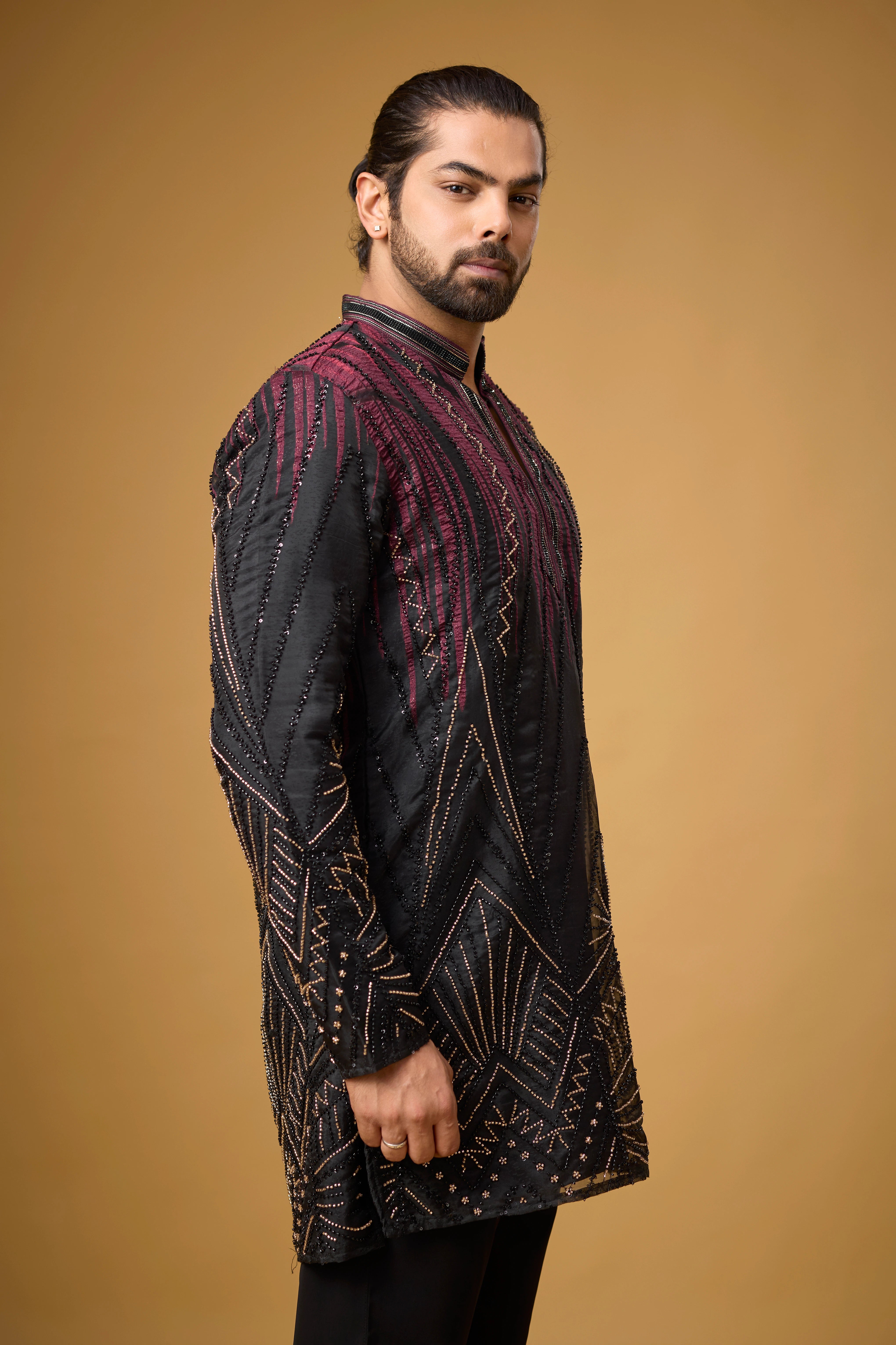 Midnight Maroon Geometric Embroidered Kurta Set