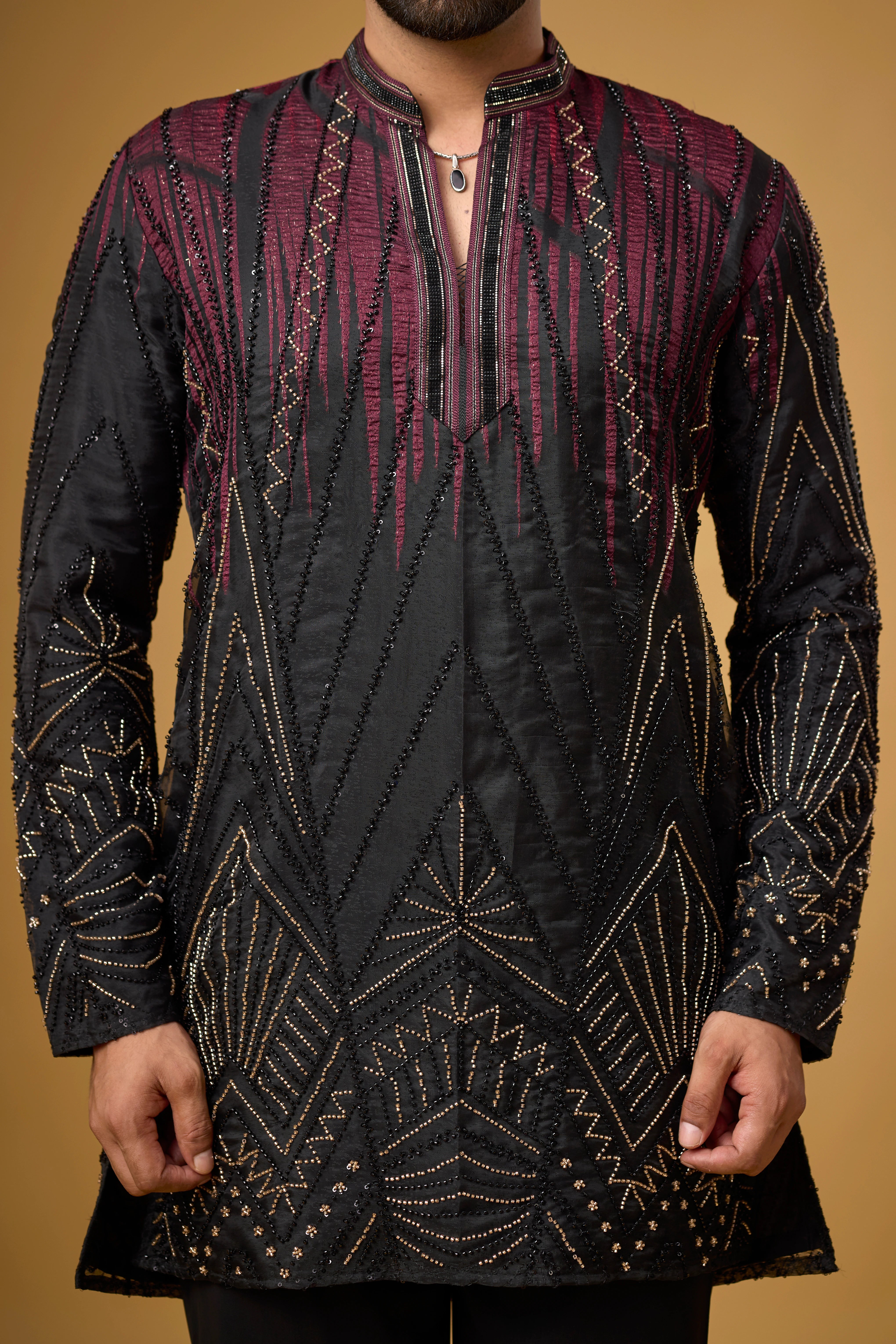 Midnight Maroon Geometric Embroidered Kurta Set