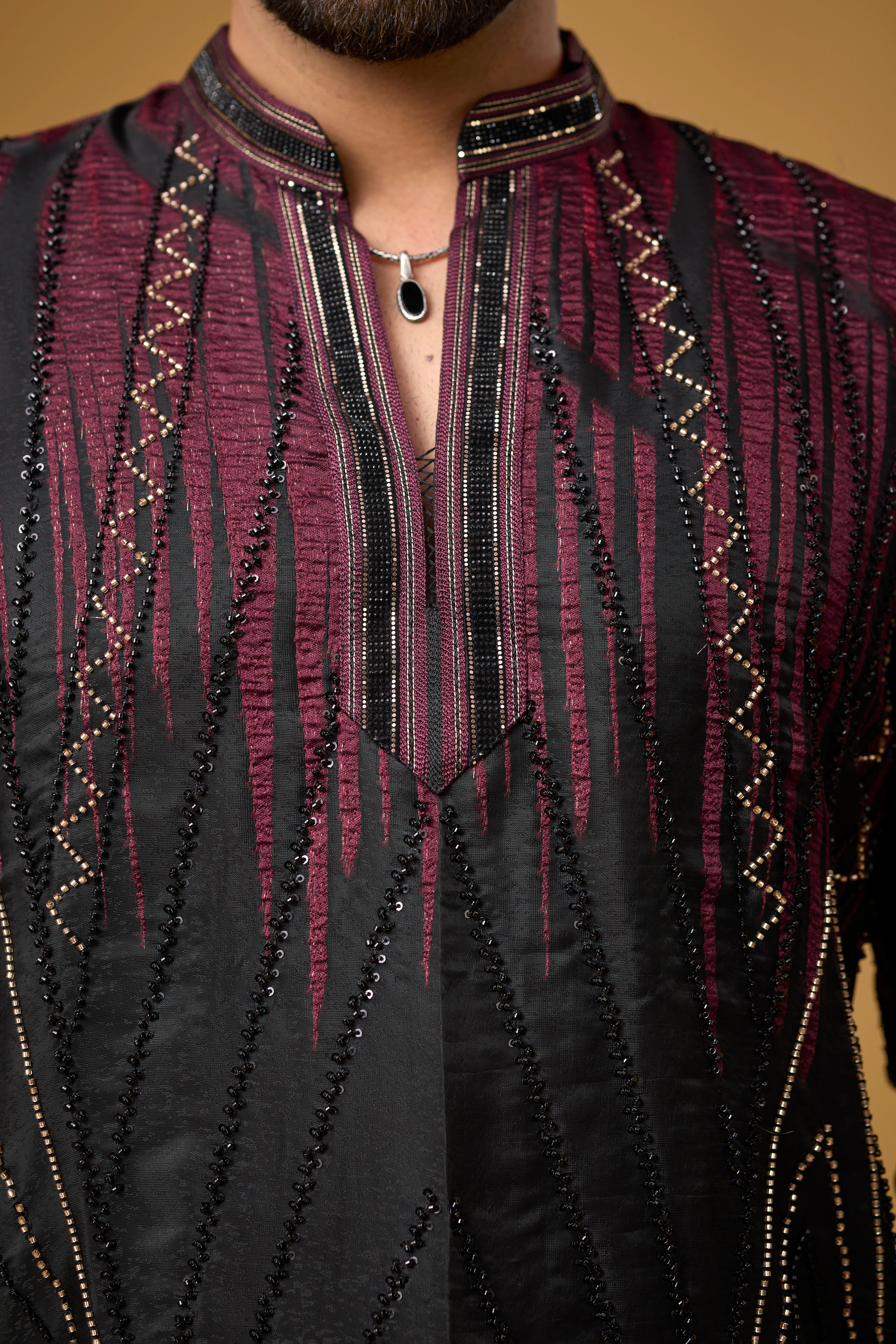 Midnight Maroon Geometric Embroidered Kurta Set