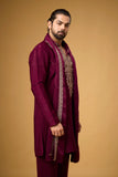 Royal Burgundy Embroidered Kurta Set with Stole