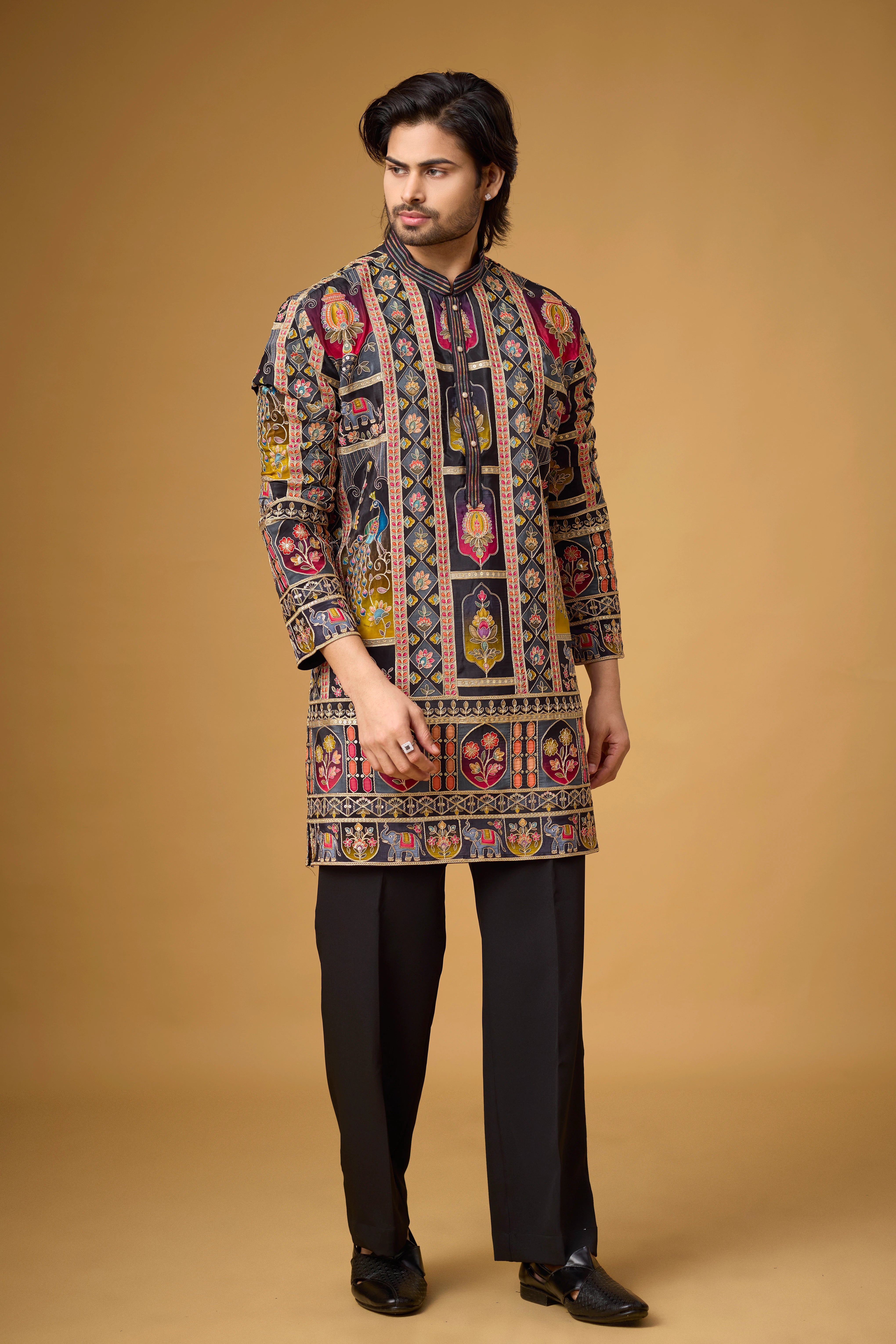 Black Regal Tapestry Embroidered Kurta Set