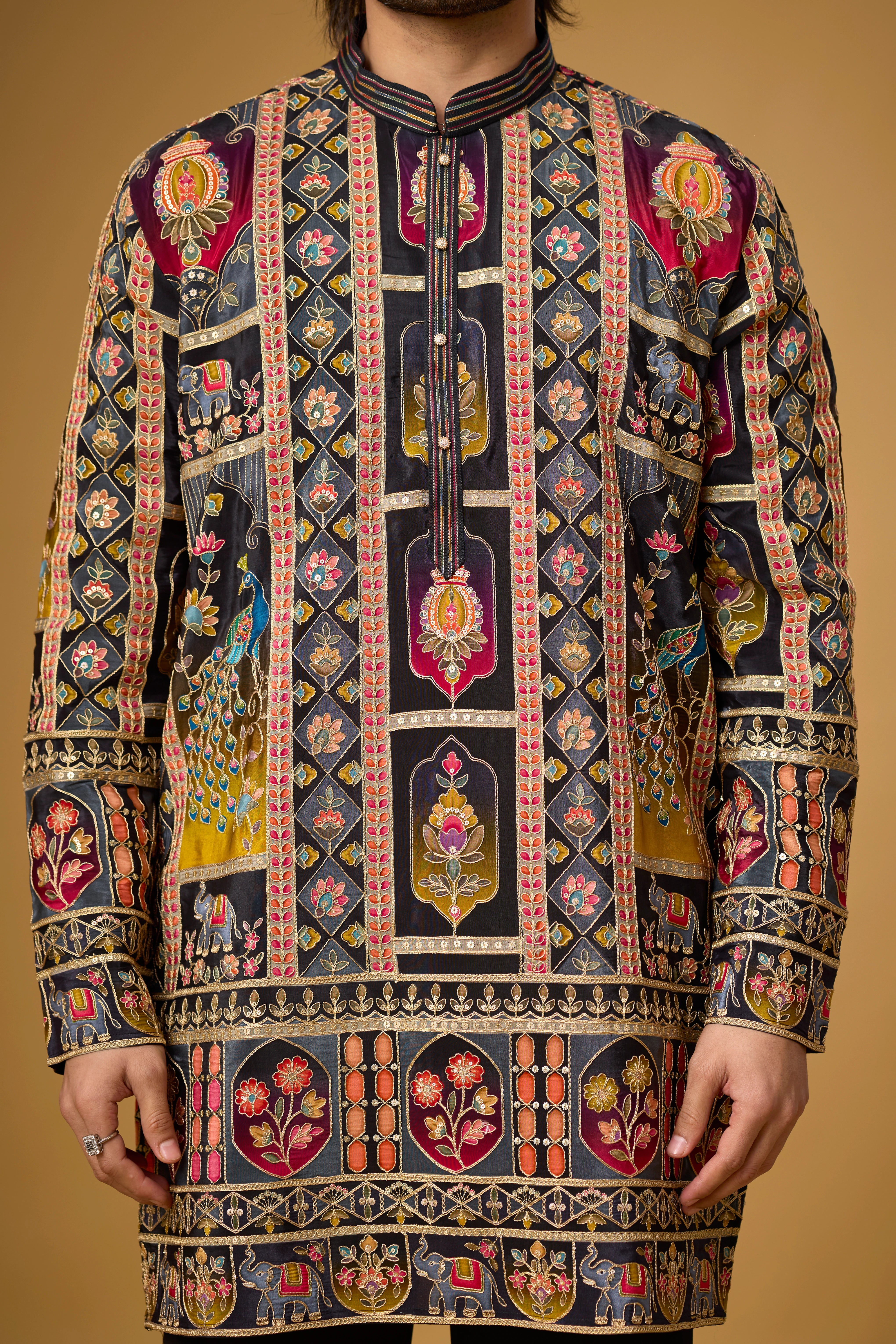 Black Regal Tapestry Embroidered Kurta Set
