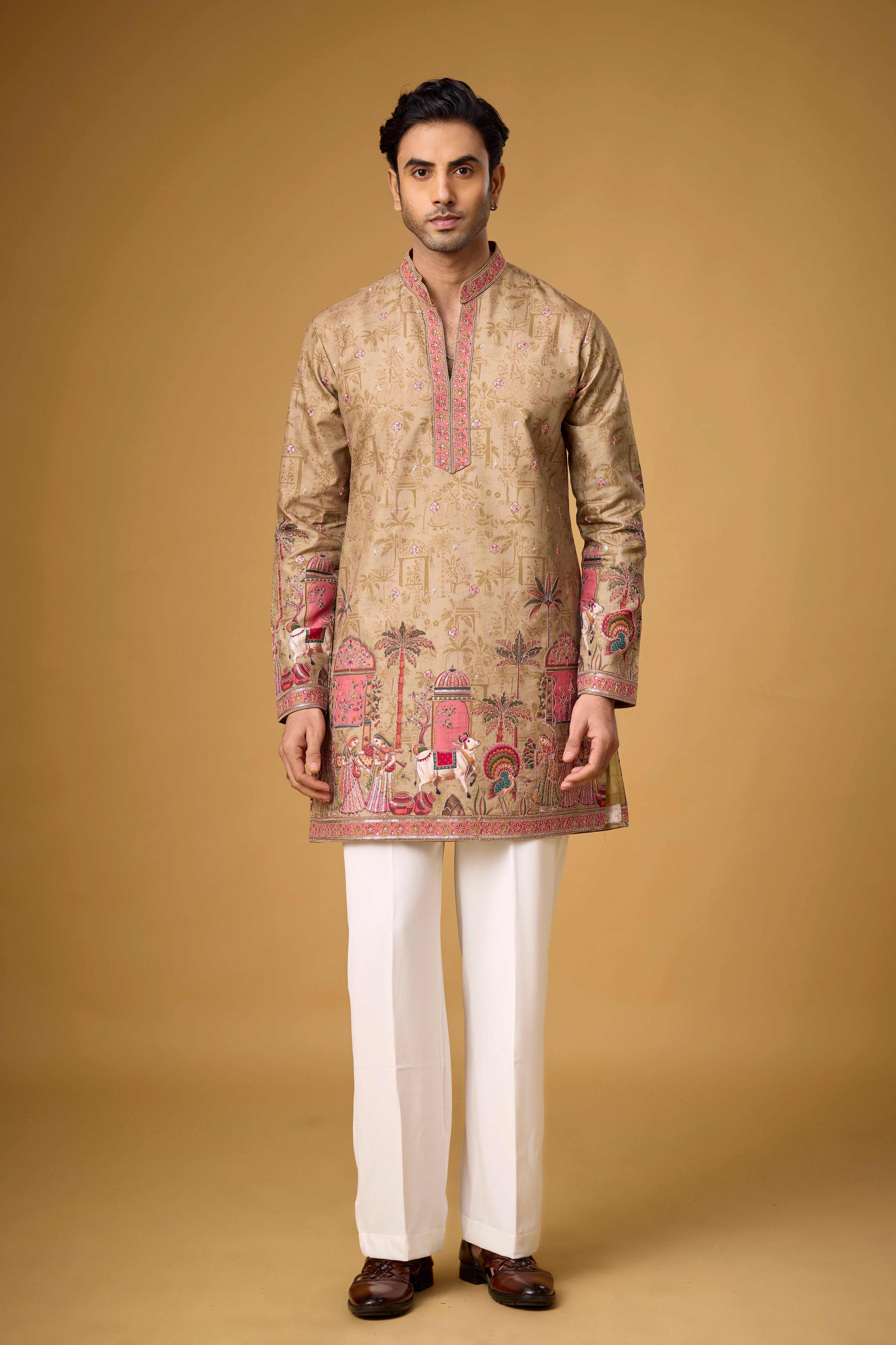 Champagne Beige Heritage Story Embroidered Kurta Set