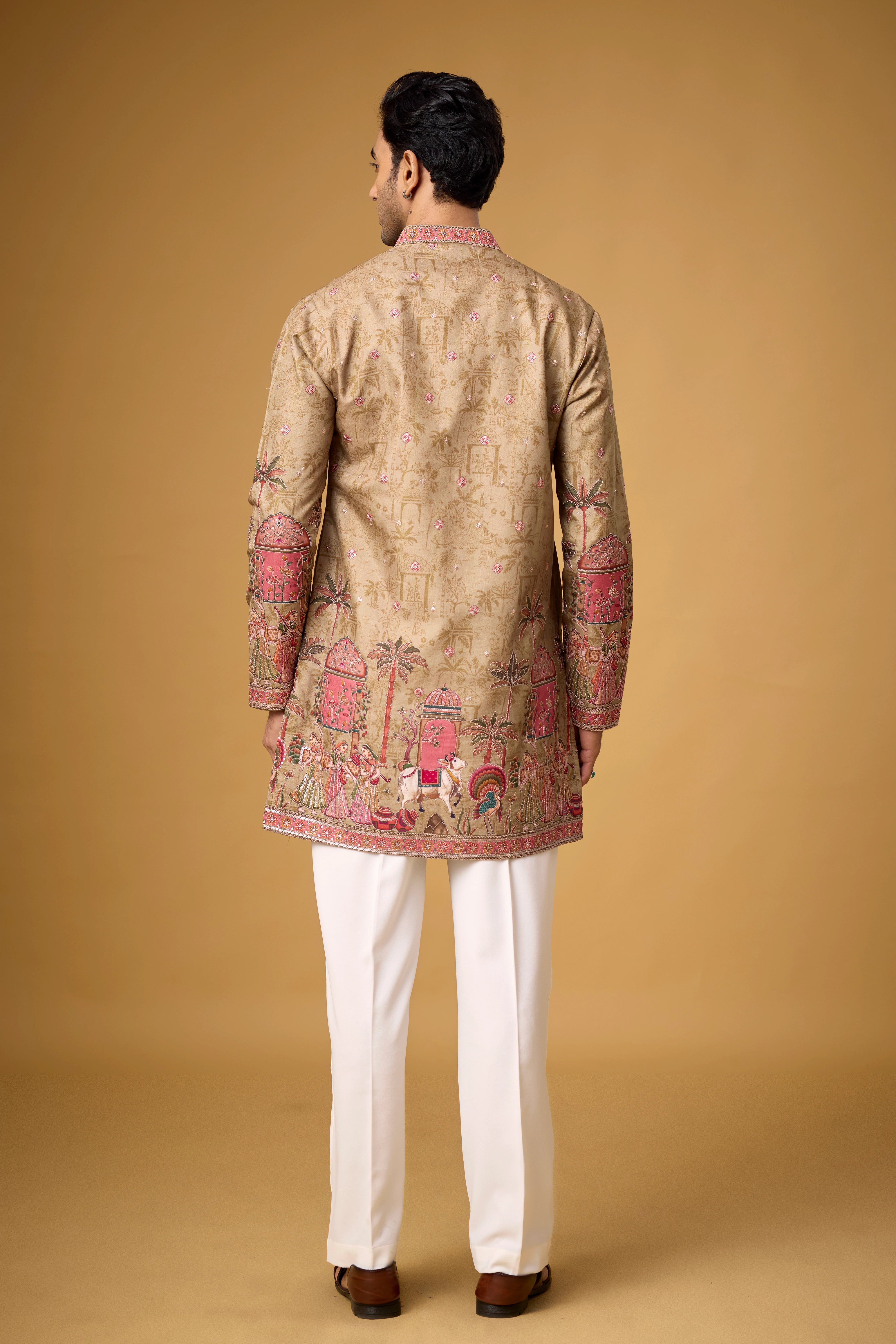 Champagne Beige Heritage Story Embroidered Kurta Set