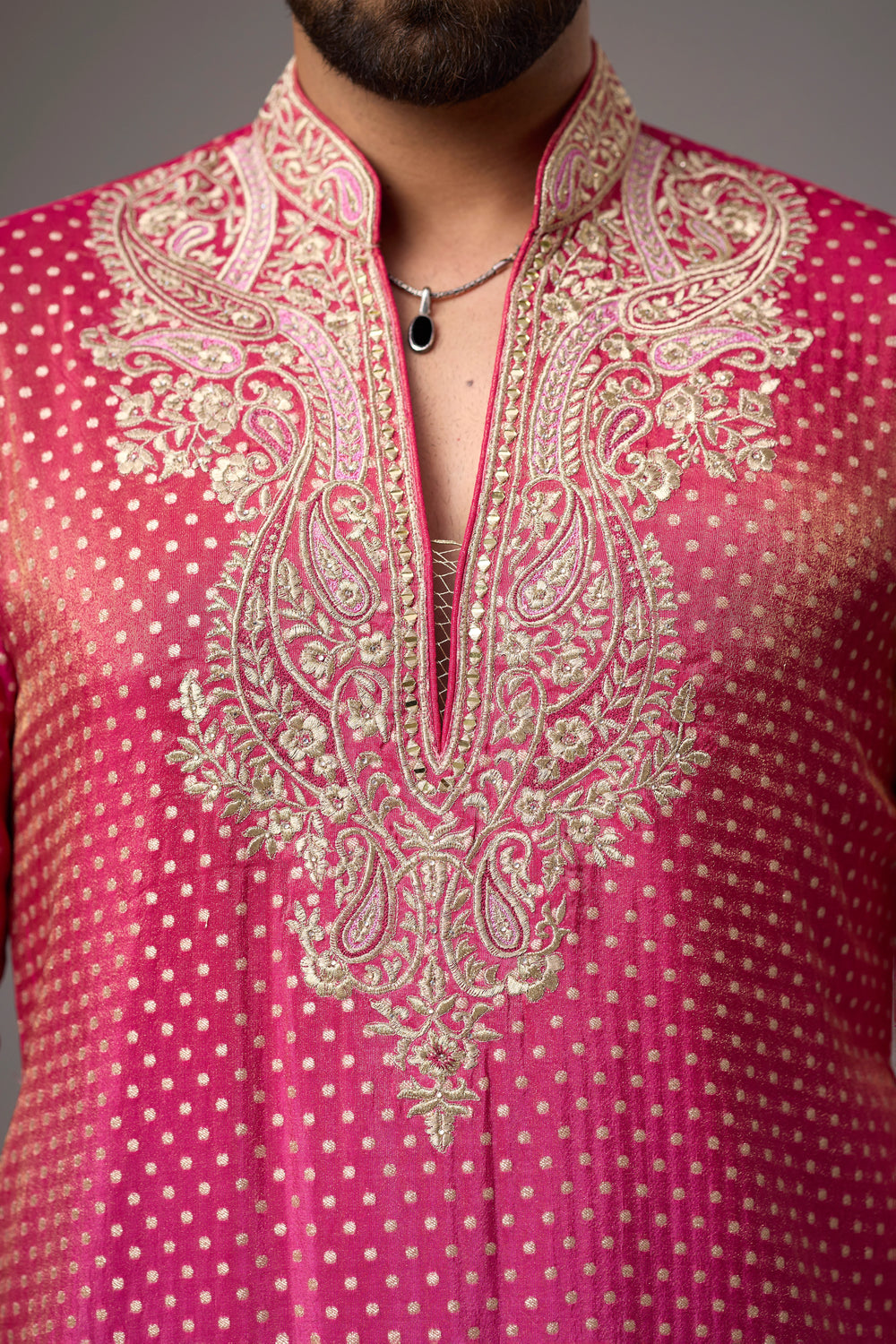 Heritage Embroidered Border Kurta Set for Men – Full Length View | Mahavir NX