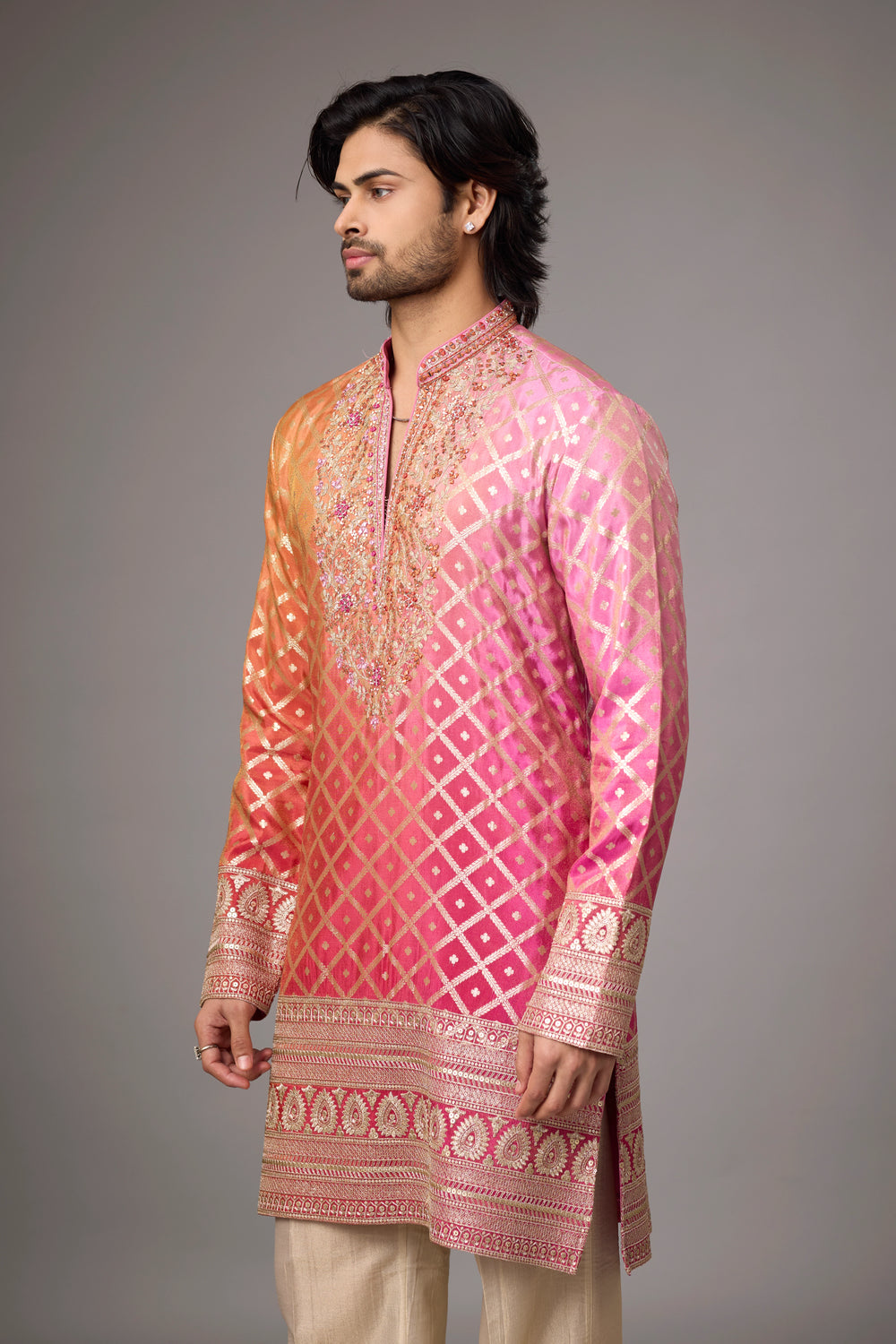 All-Over Diamond Pattern Embroidered Kurta Set – Wedding Wear | Mahavir NX