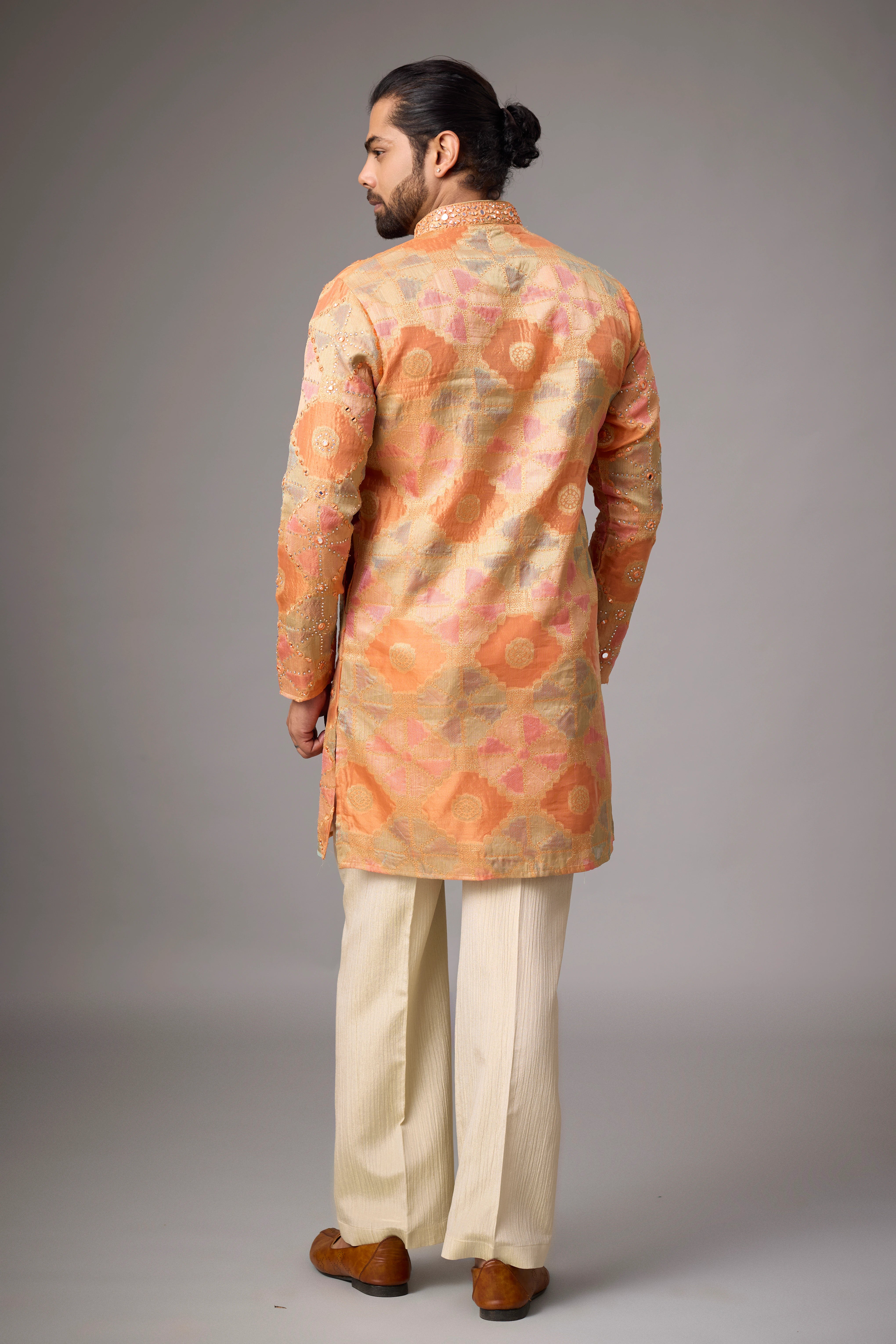 Peach Gold Artisanal Embroidered Kurta Set