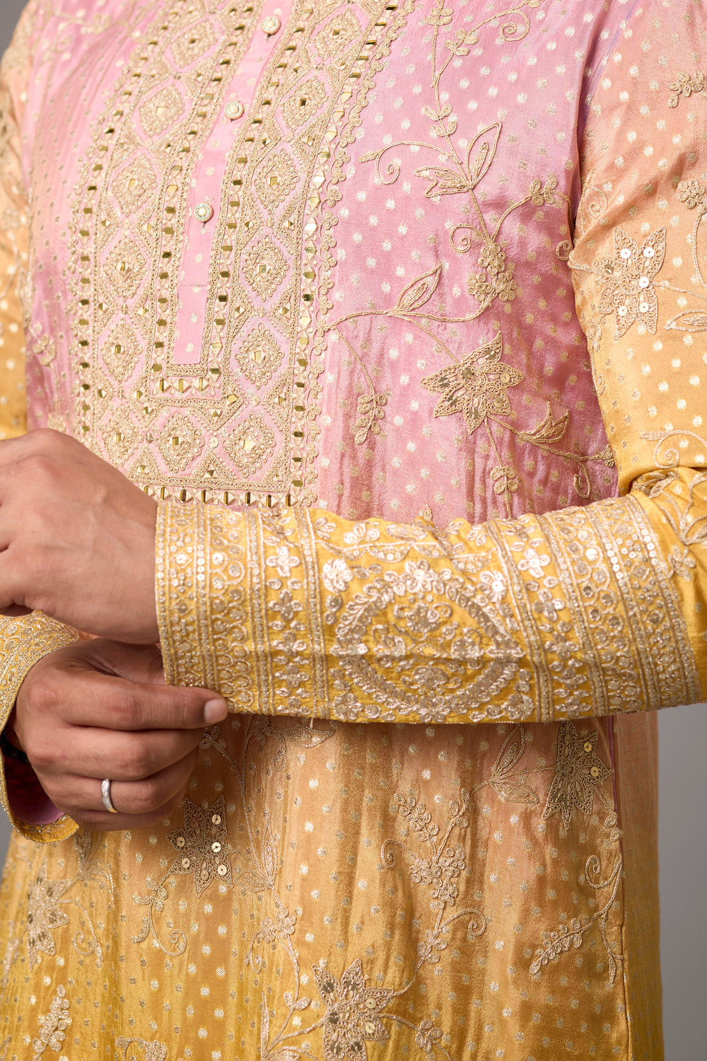 Dense Gold Border Kurta Set for Men – Wedding Season 2026 | Mahavir NX