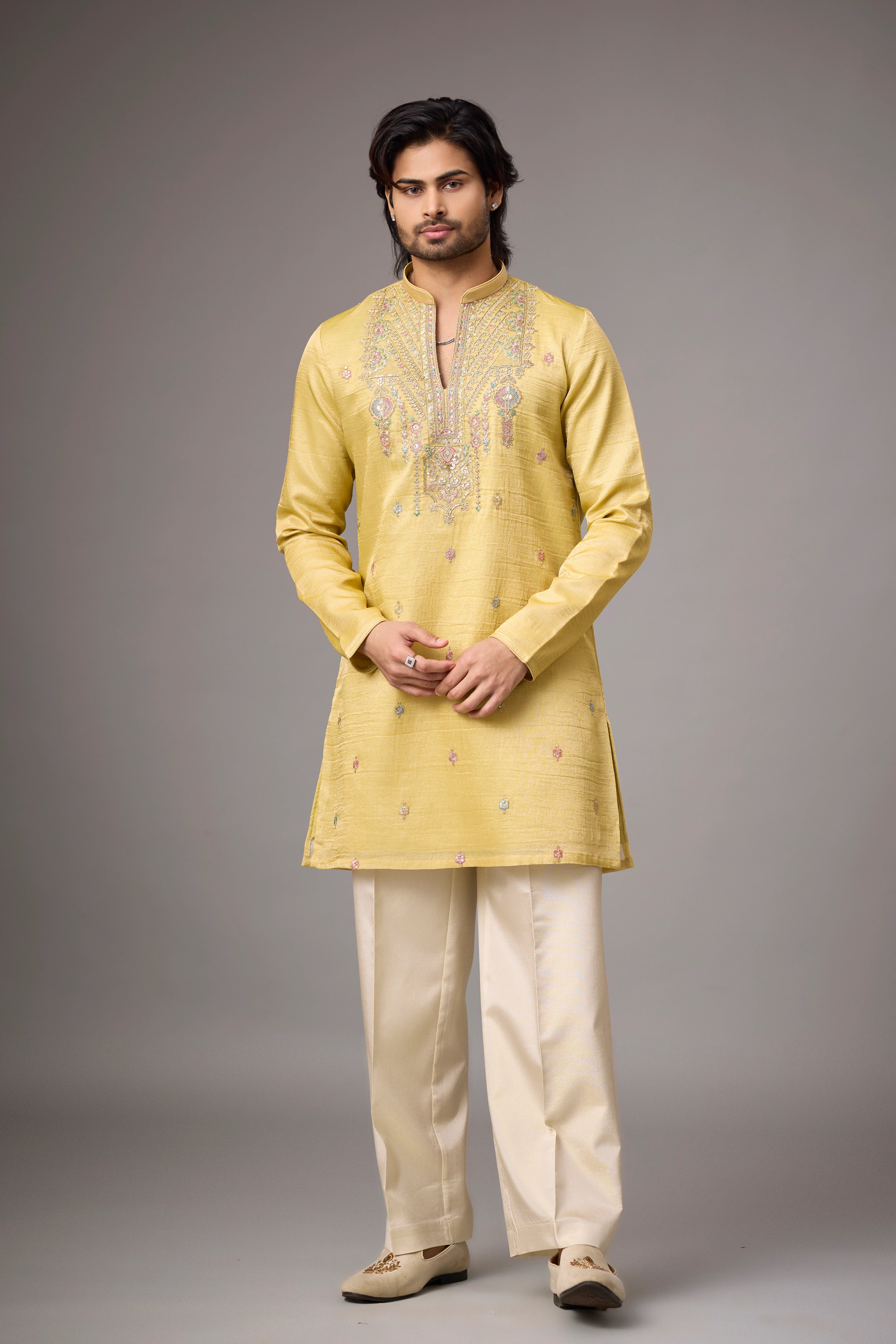 Golden Yellow Heritage Embroidered Kurta